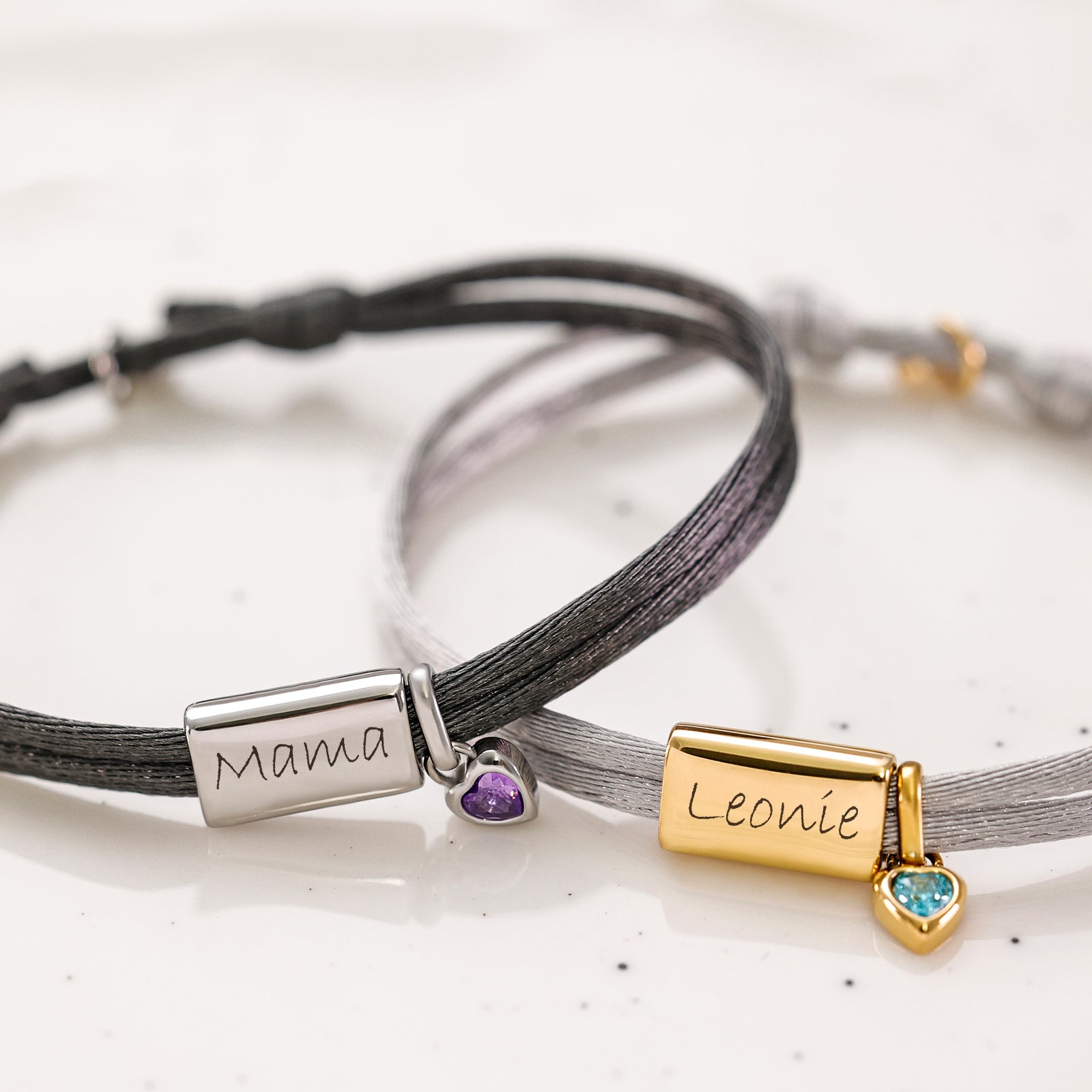 Satin Armband mit Gravur und Geburtsstein