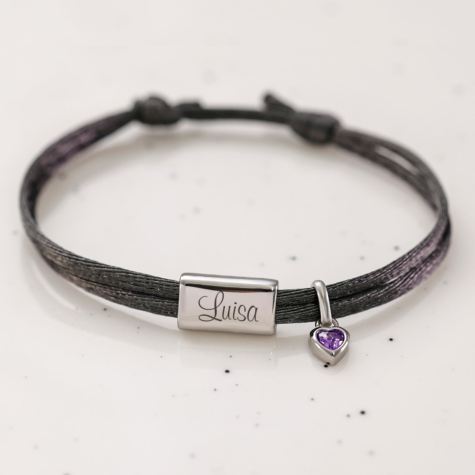 Satin Armband mit Gravur und Geburtsstein