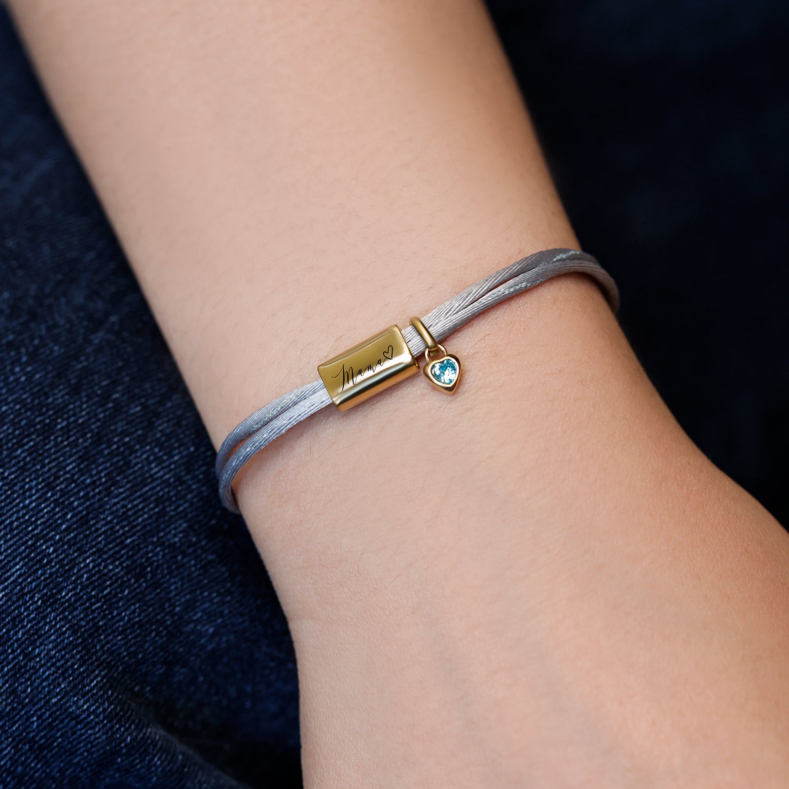 Satin Armband mit Gravur und Geburtsstein