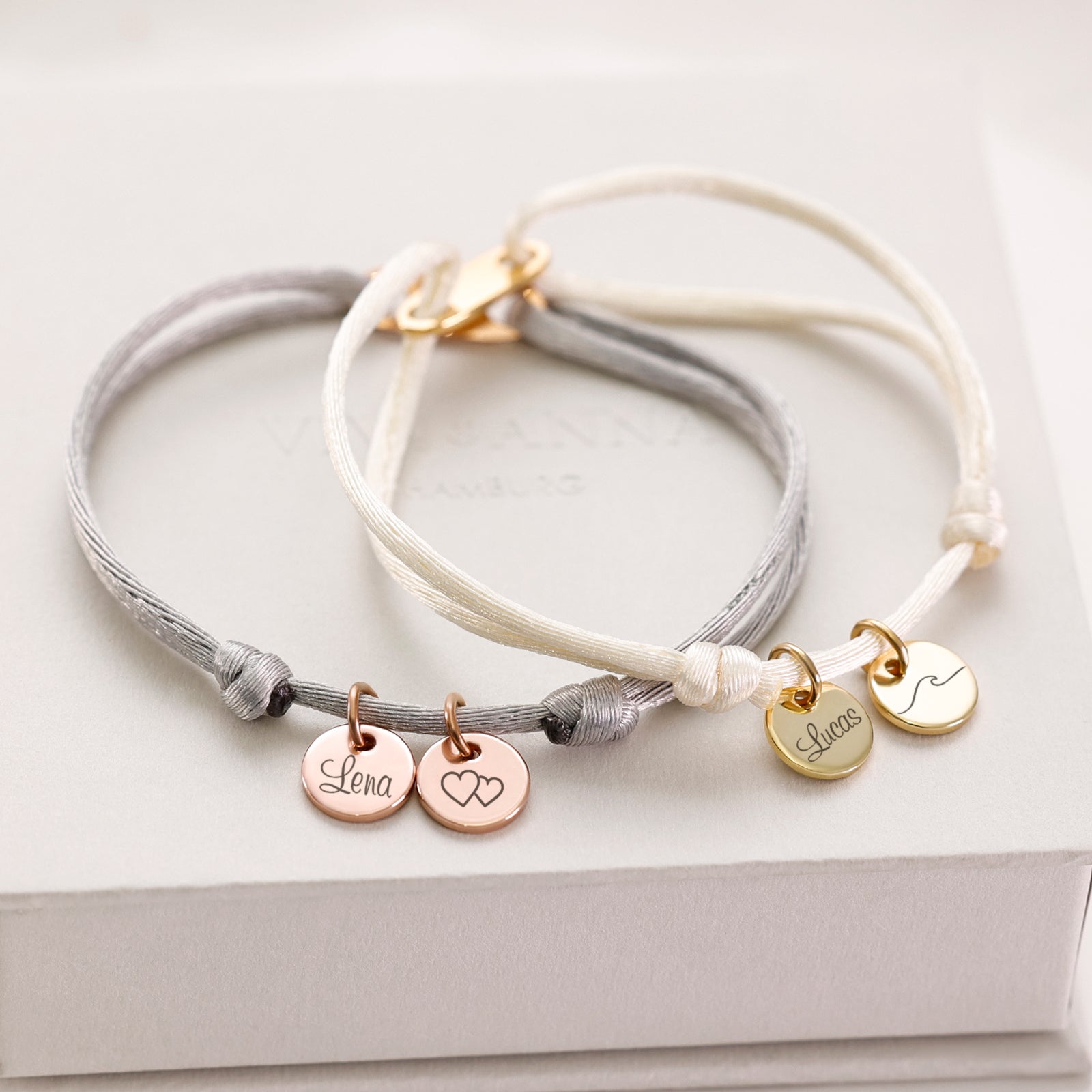 Personalized satin bracelet with stainless steel pendant - Name bracelet - Friendship bracelet - Adjustable satin bracelet - AE021