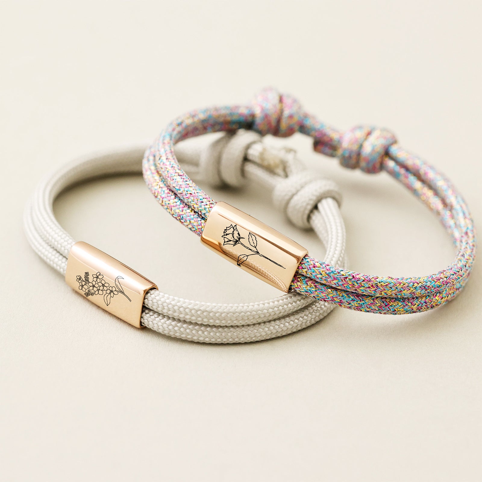 Geburtsblumen Armband aus Segeltau – mit Wunschgravur