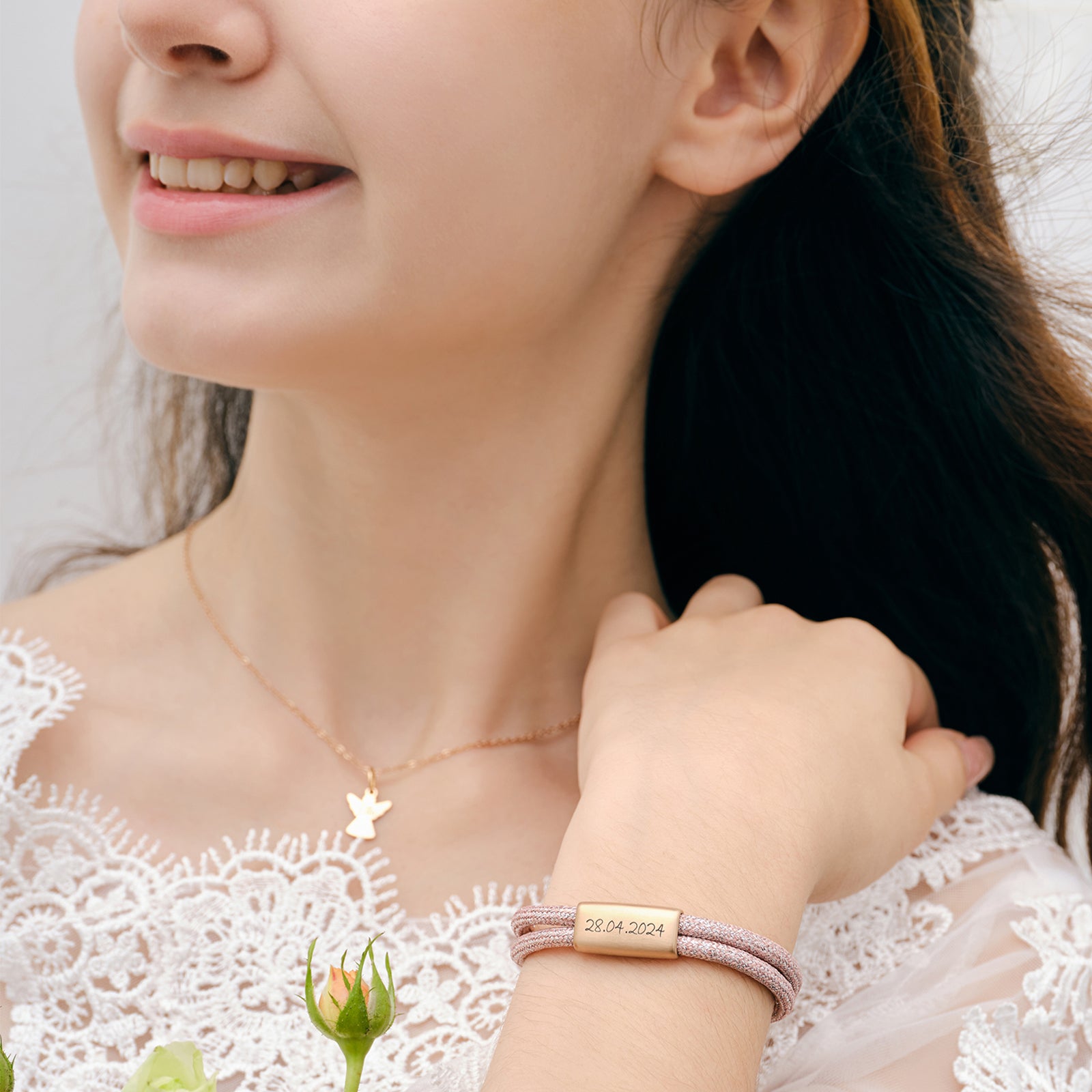 Glitzer Segeltau Armband - Geschenk zur Kommunion mit Karte