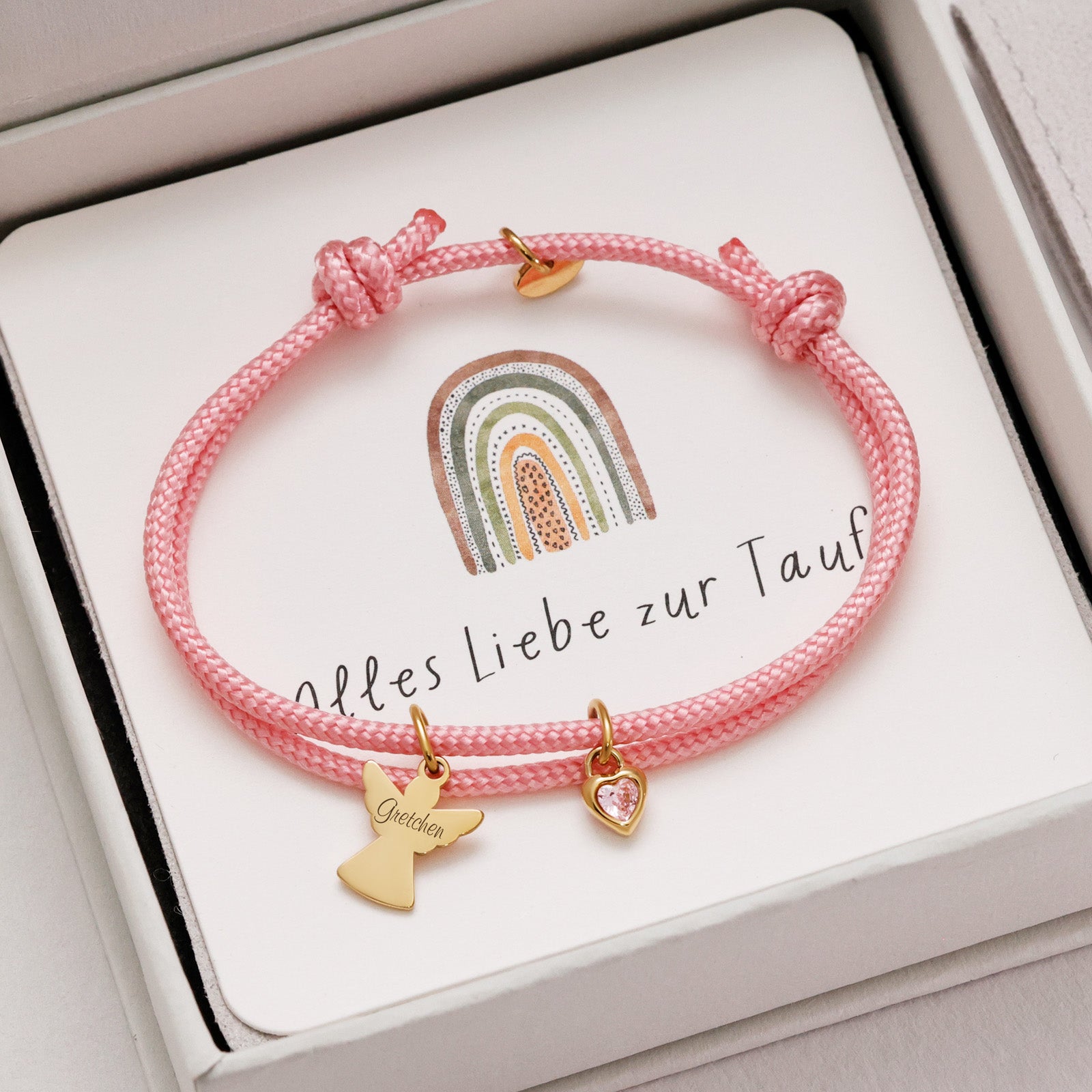 Schutzengel Armband mit Herz Geburtsstein - Geschenk zur Taufe mit Karte