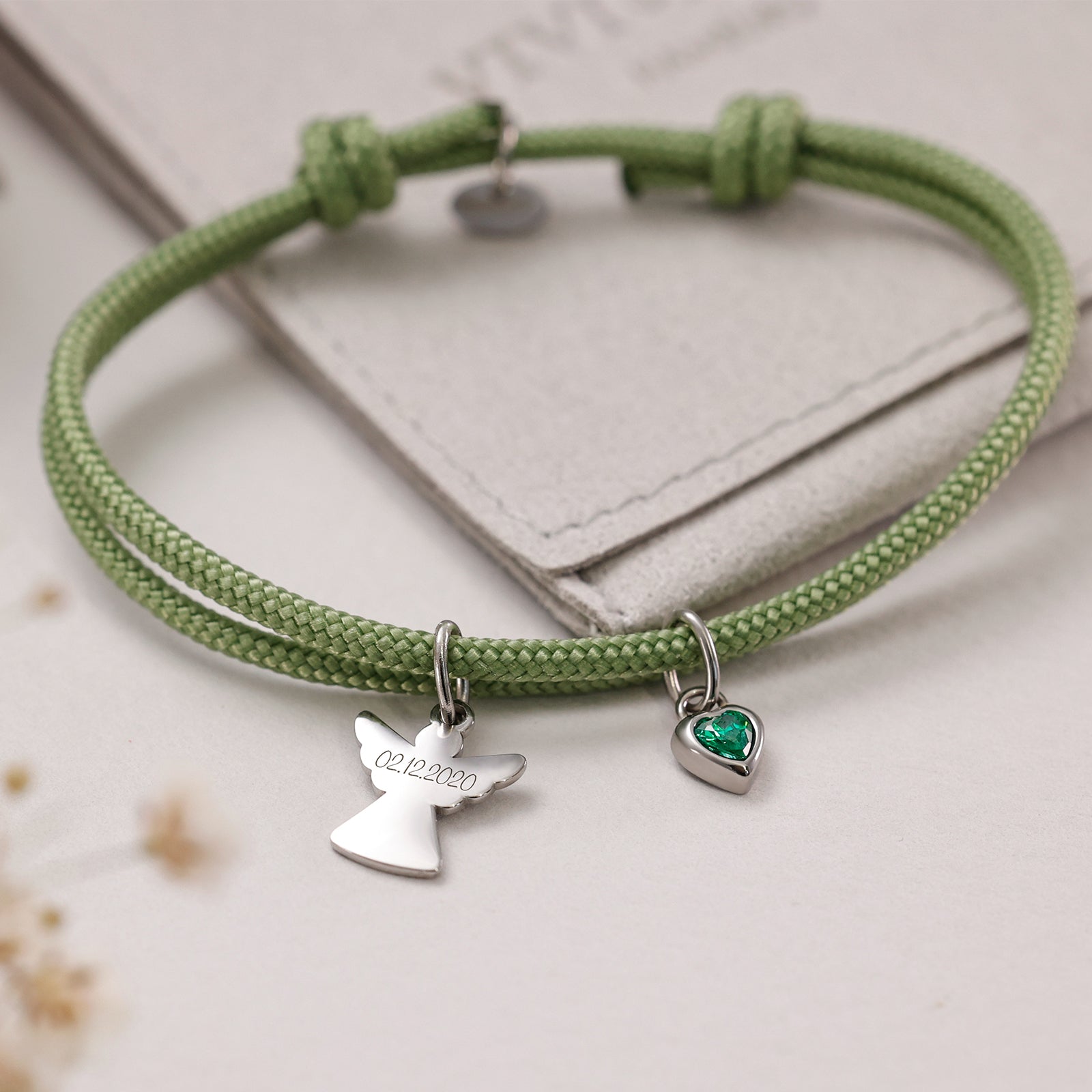 Guardian Angel Paracord Bracelet with Heart Birthstone - Baptism Gift with Card