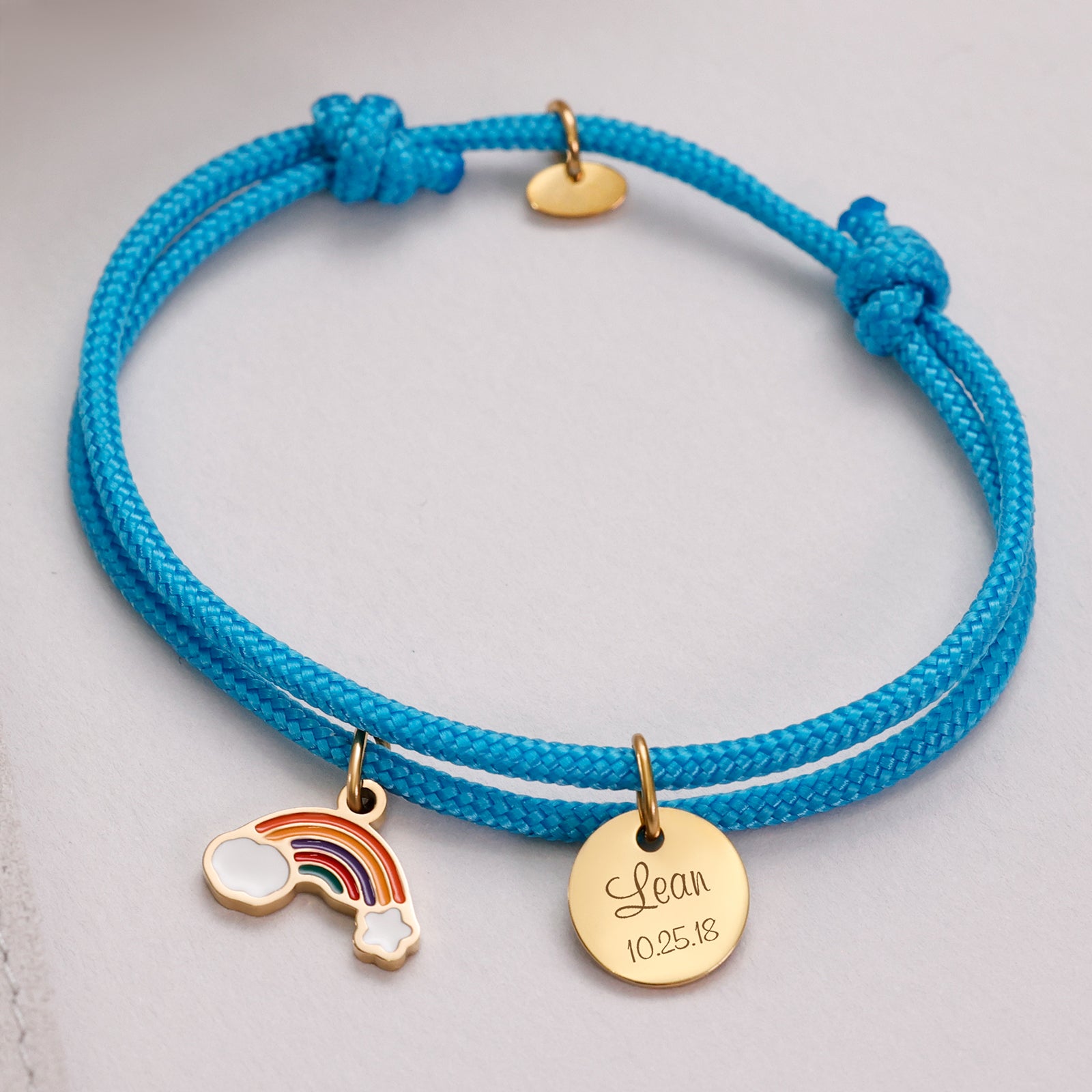 Rainbow Bracelet - Personalized Bracelet - Birthday Gift with Engraving - Gift for Children - Adjustable Sailing Rope Bracelet - AE012