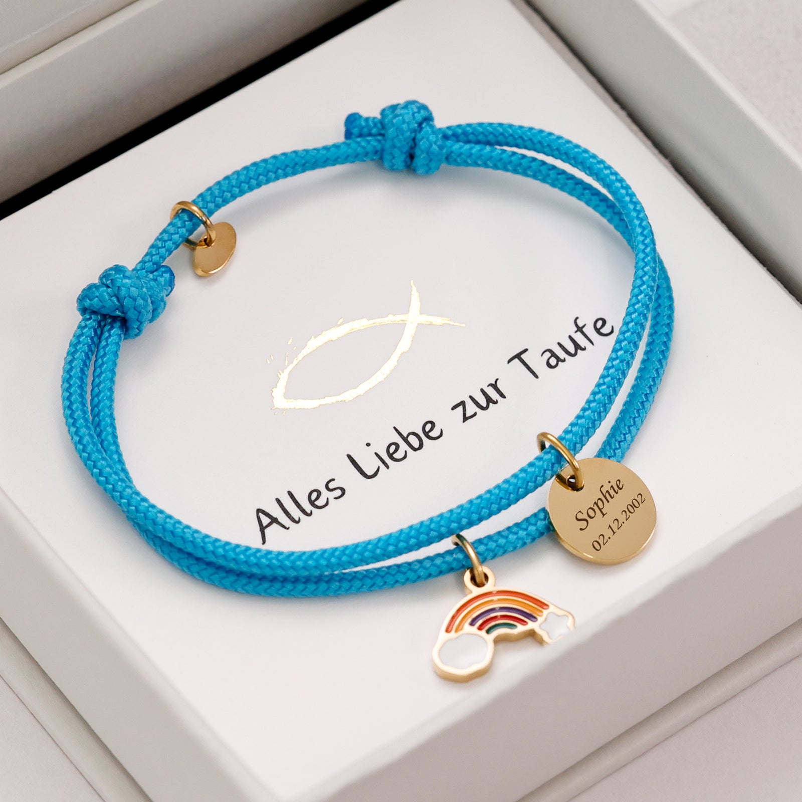 Rainbow Bracelet - Personalized Bracelet - Birthday Gift with Engraving - Gift for Children - Adjustable Sailing Rope Bracelet - AE012