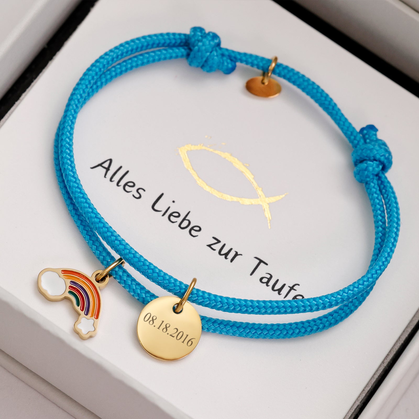 Rainbow Bracelet - Personalized Bracelet - Birthday Gift with Engraving - Gift for Children - Adjustable Sailing Rope Bracelet - AE012