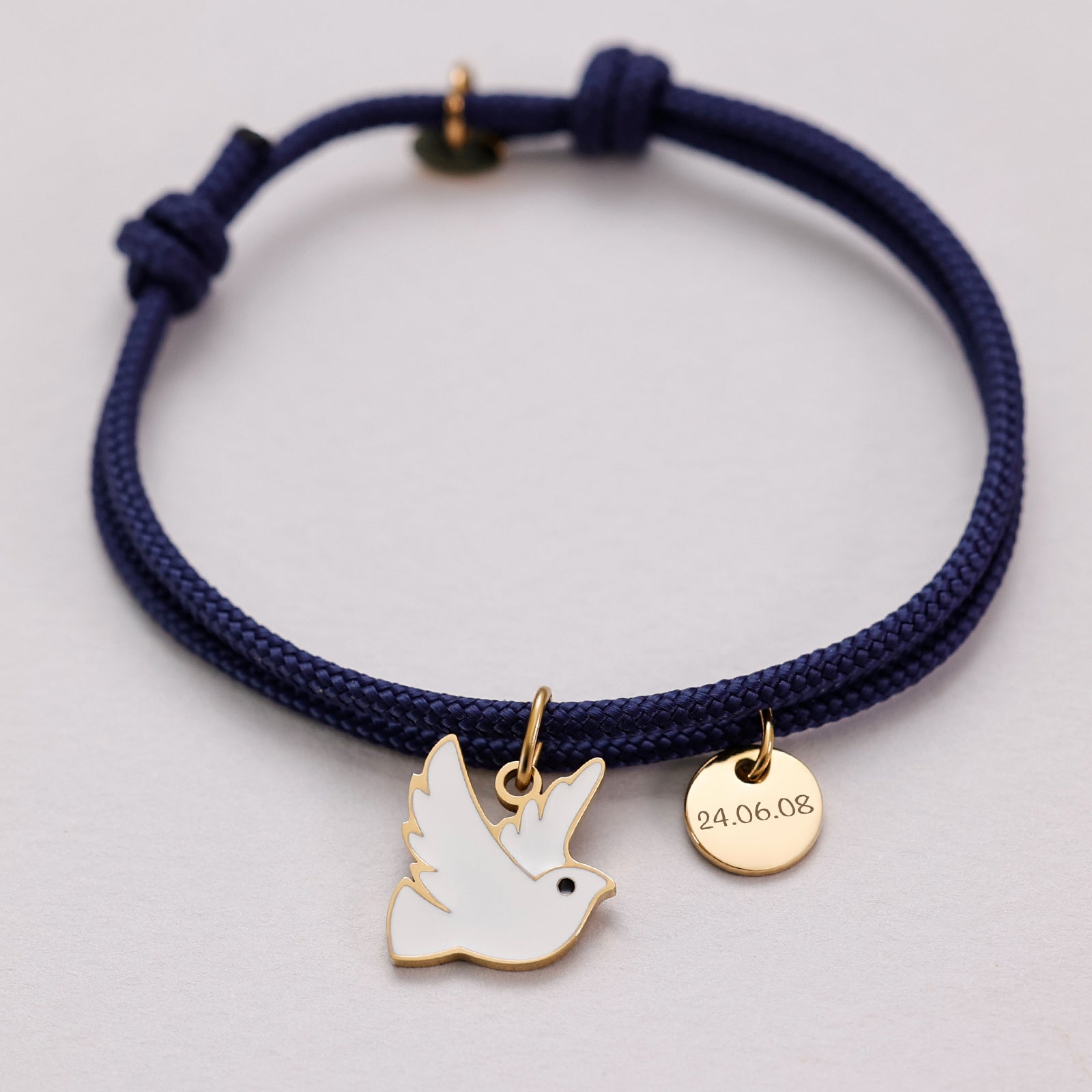 Peace Friedenstaube personalisiertes Armband - Geschenk zur Taufe mit Karte