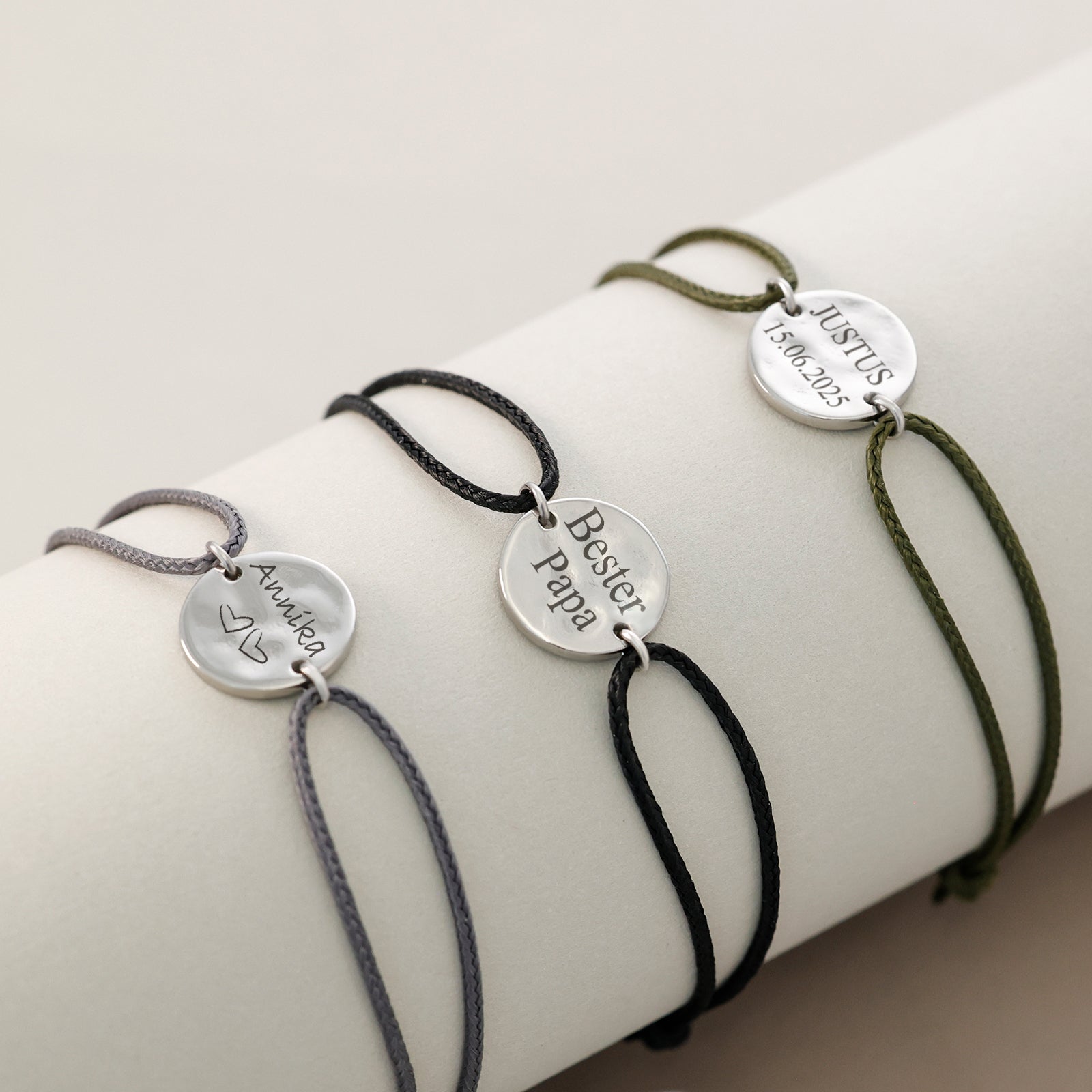 Segeltau Armband mit Hammerschlagplättchen Herren Armband VIVIANNASCHMUCK