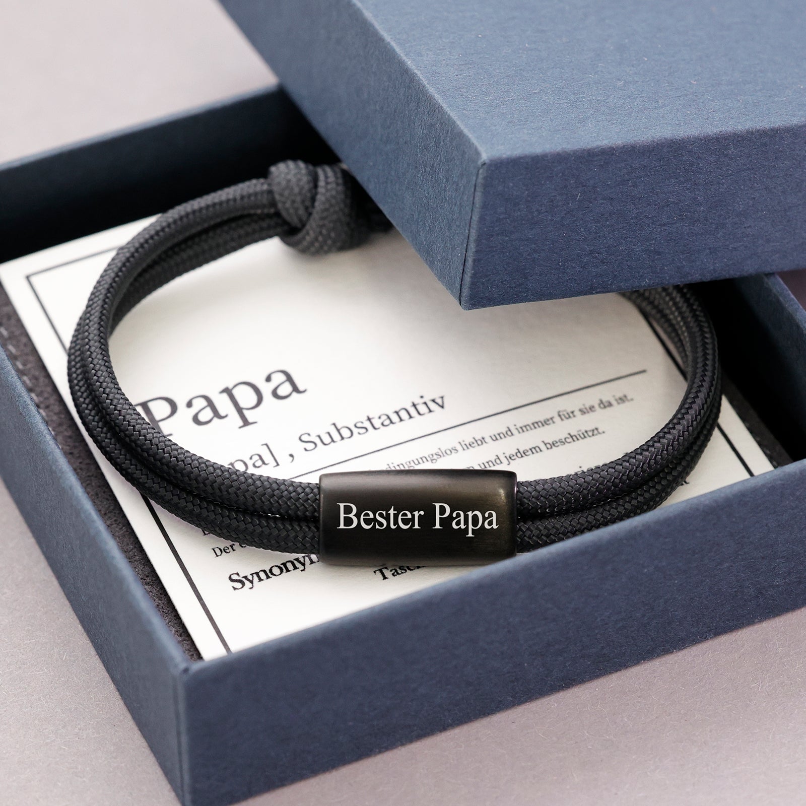 Papa Armband Geschenkset – Personalisiertes Segeltau Armband mit Karte