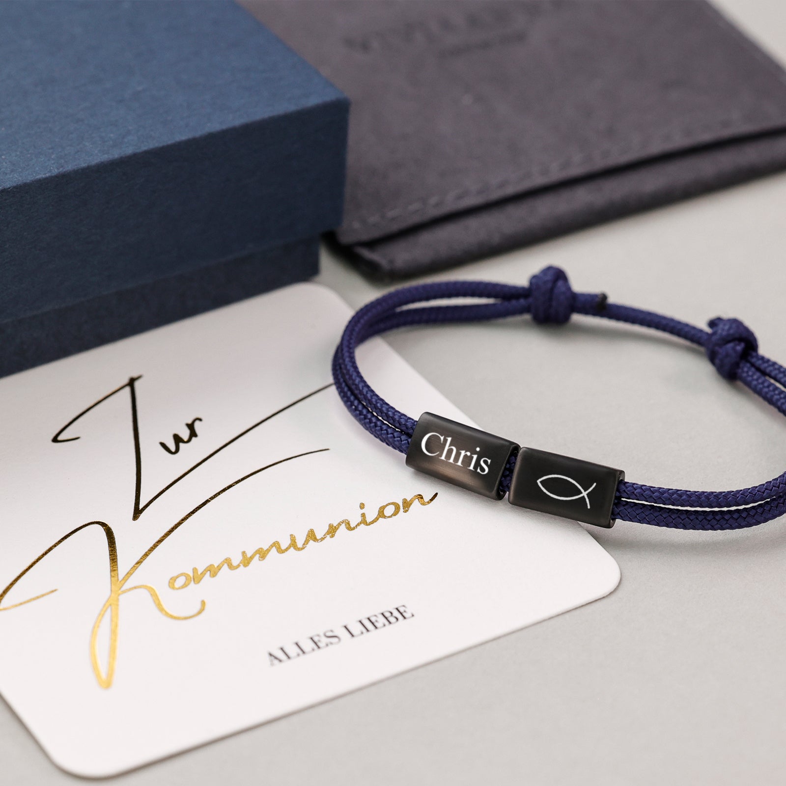 Segeltau Armband mit Wunschgravur - Geschenk zur Konfirmation oder Kommunion mit Karte