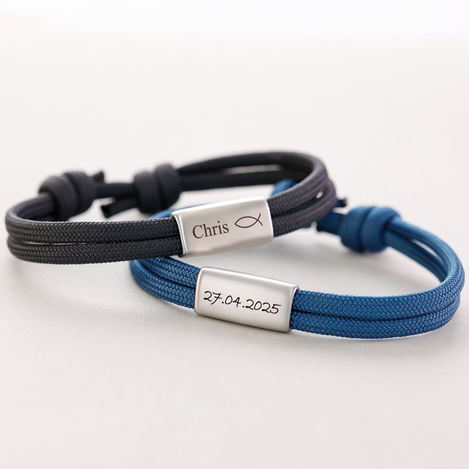 Personalized nautical rope bracelet with engraving - communion gifts with card