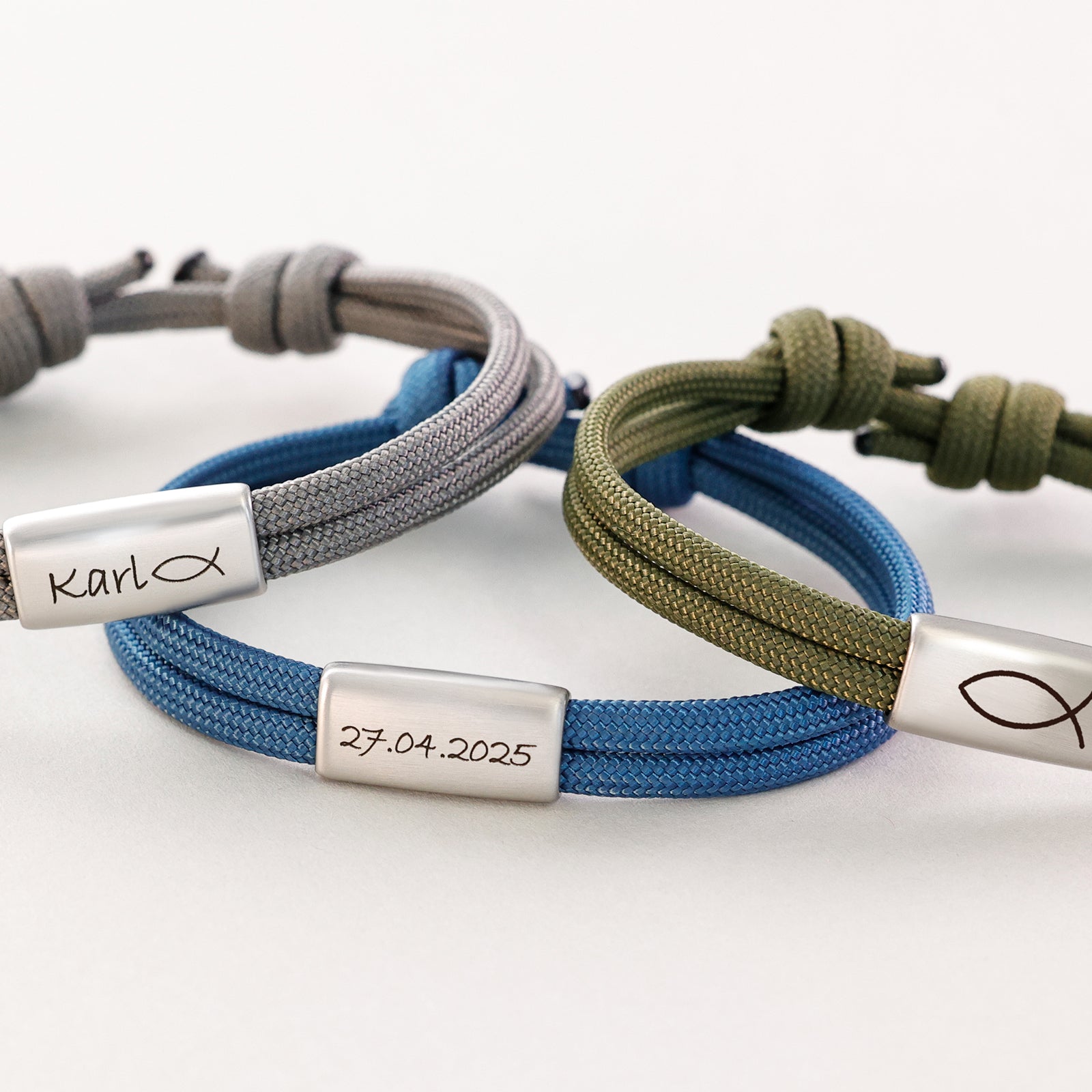 Personalized nautical rope bracelet with engraving - communion gifts with card