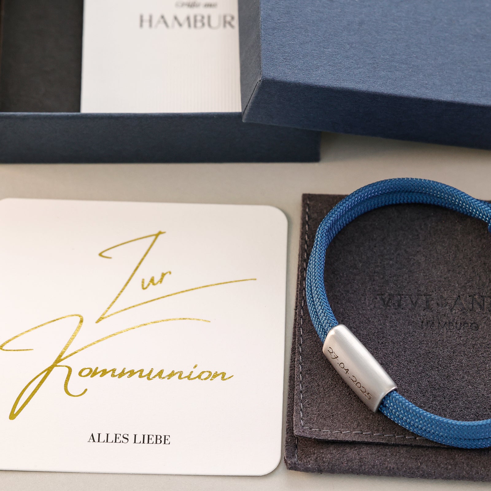 Personalized nautical rope bracelet with engraving - communion gifts with card