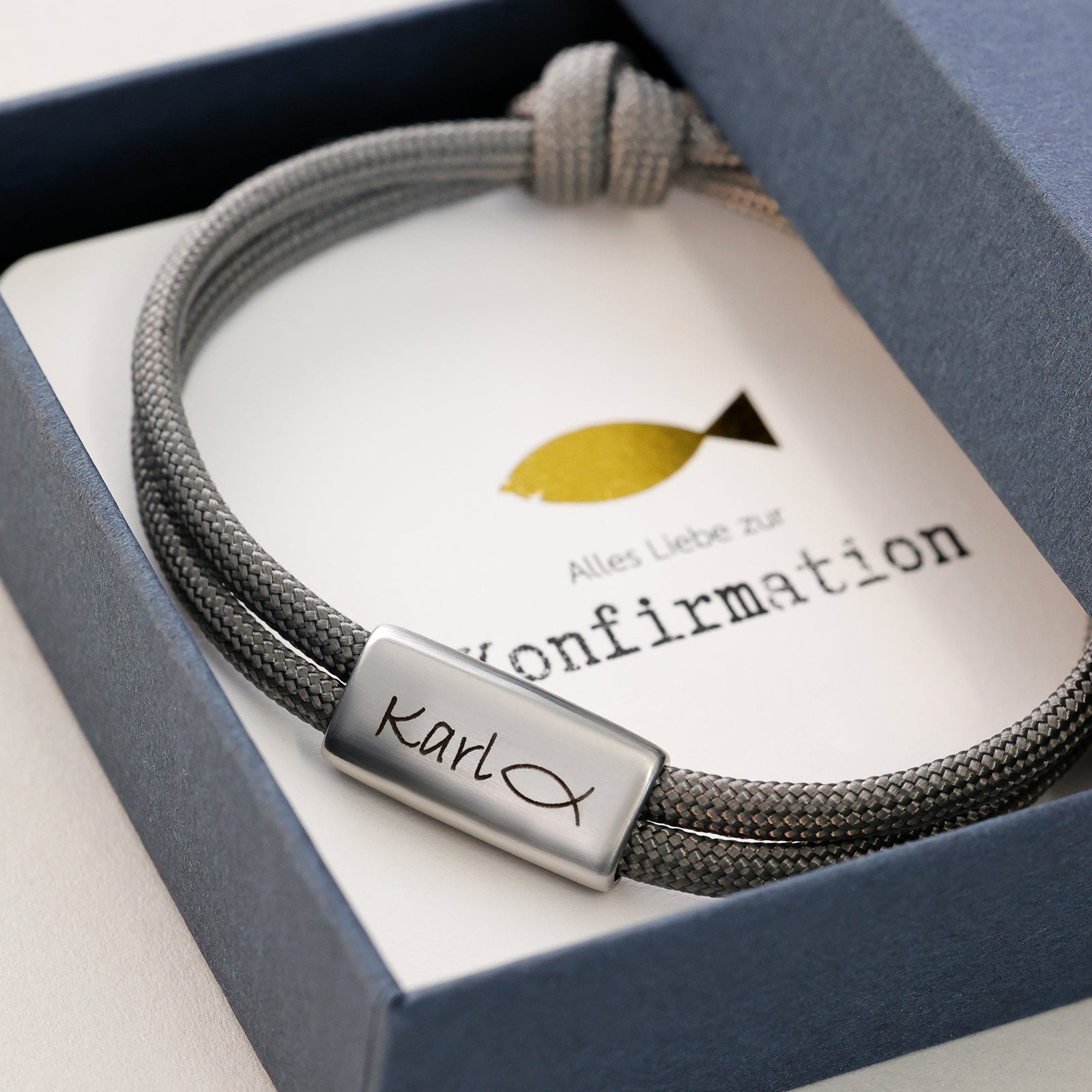 Personalisiertes Segeltau Armband mit Gravur - Geschenk zur Konfirmation mit Karte