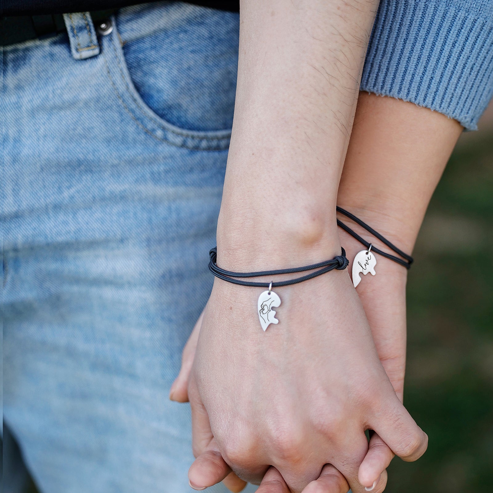 Herzpuzzle Armband 2er-Set – personalisierbares Partnerarmband