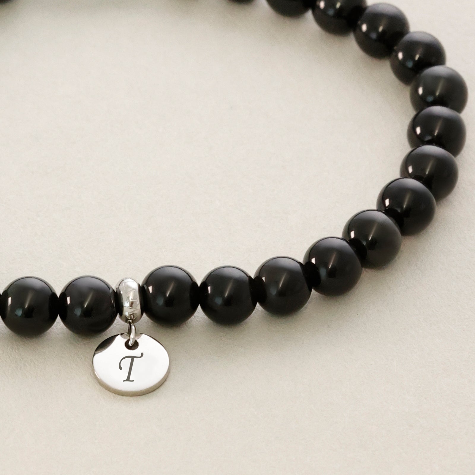 Edelstein Armband aus Obsidian mit Wunschgravur Herren Armband VIVIANNASCHMUCK