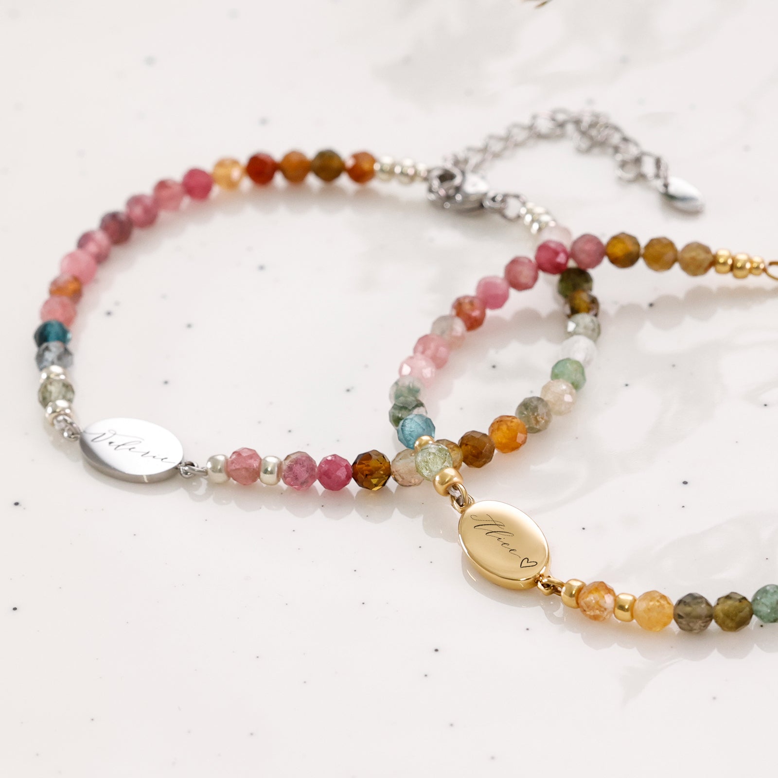 Regenbogen-Turmalin-Armband mit ovalem Plättchen