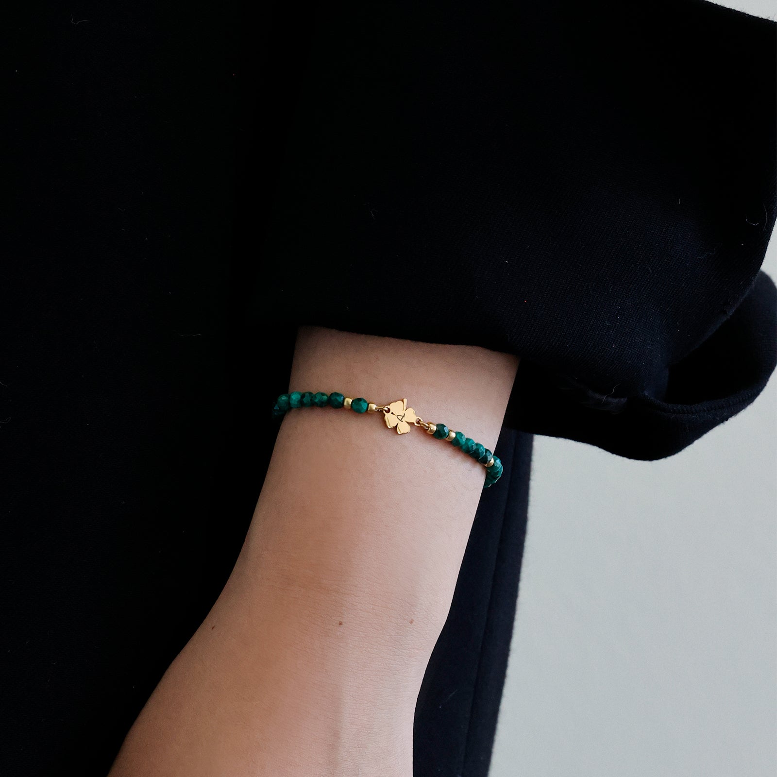 Malachit-Armband mit Kleeblatt