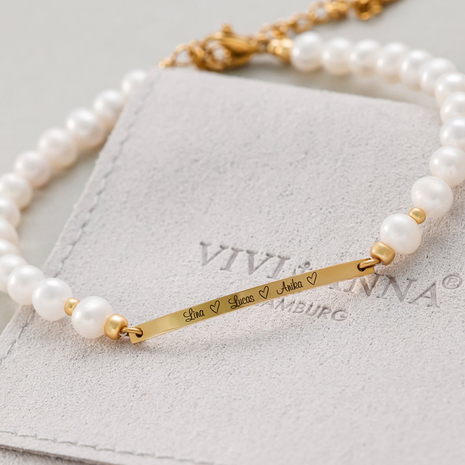 Süßwasserperlen Armband mit Namensplatte