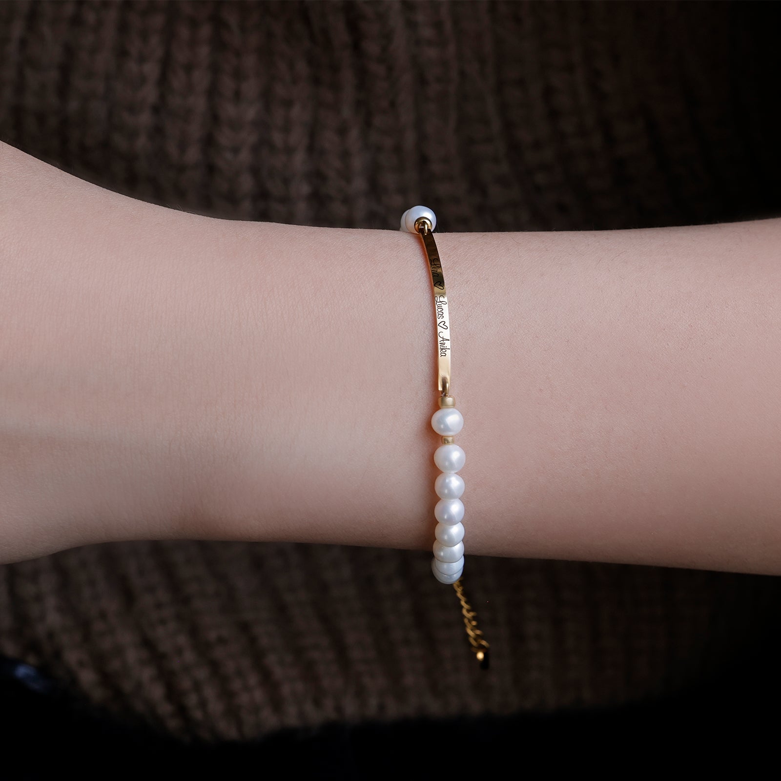 Süßwasserperlen Armband mit Namensplatte