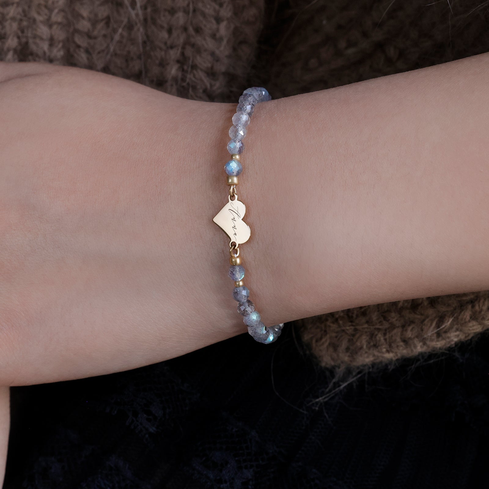 Labradorit Armband mit Herzanhänger