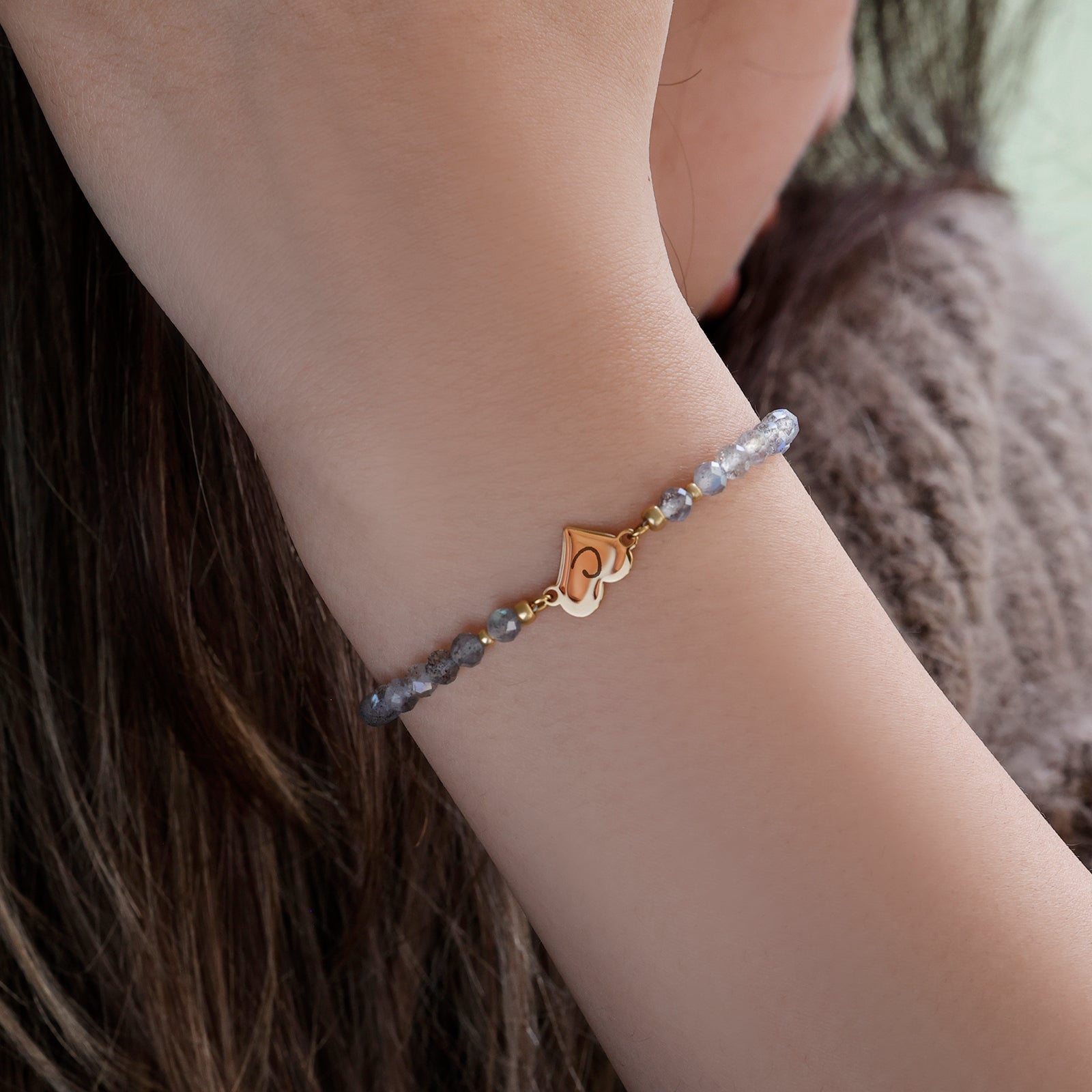 Labradorit Armband mit Herzanhänger