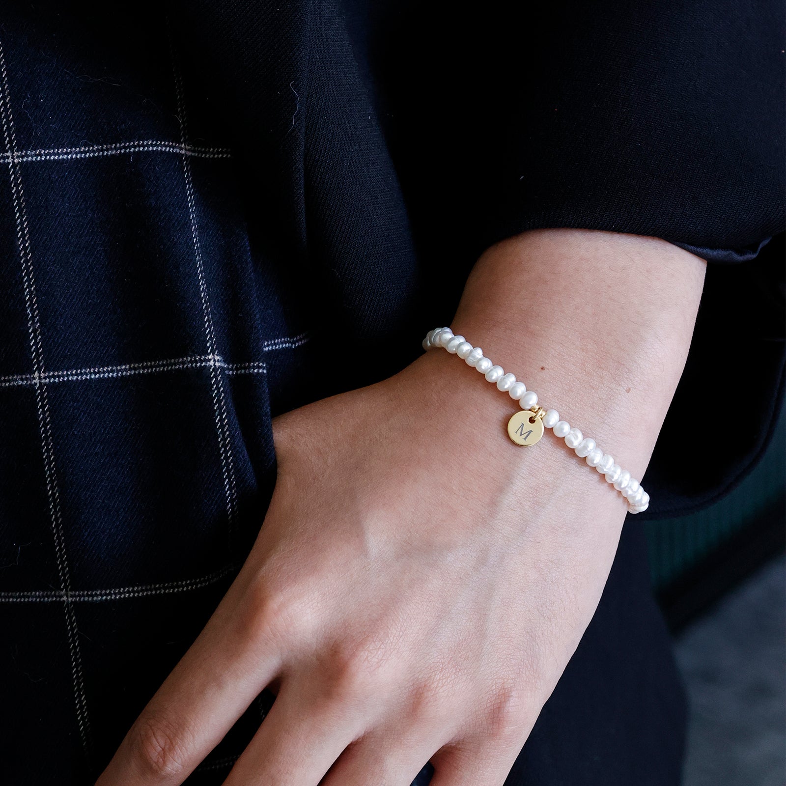 Freshwater pearl bracelet with customizable pendant - 925 sterling silver