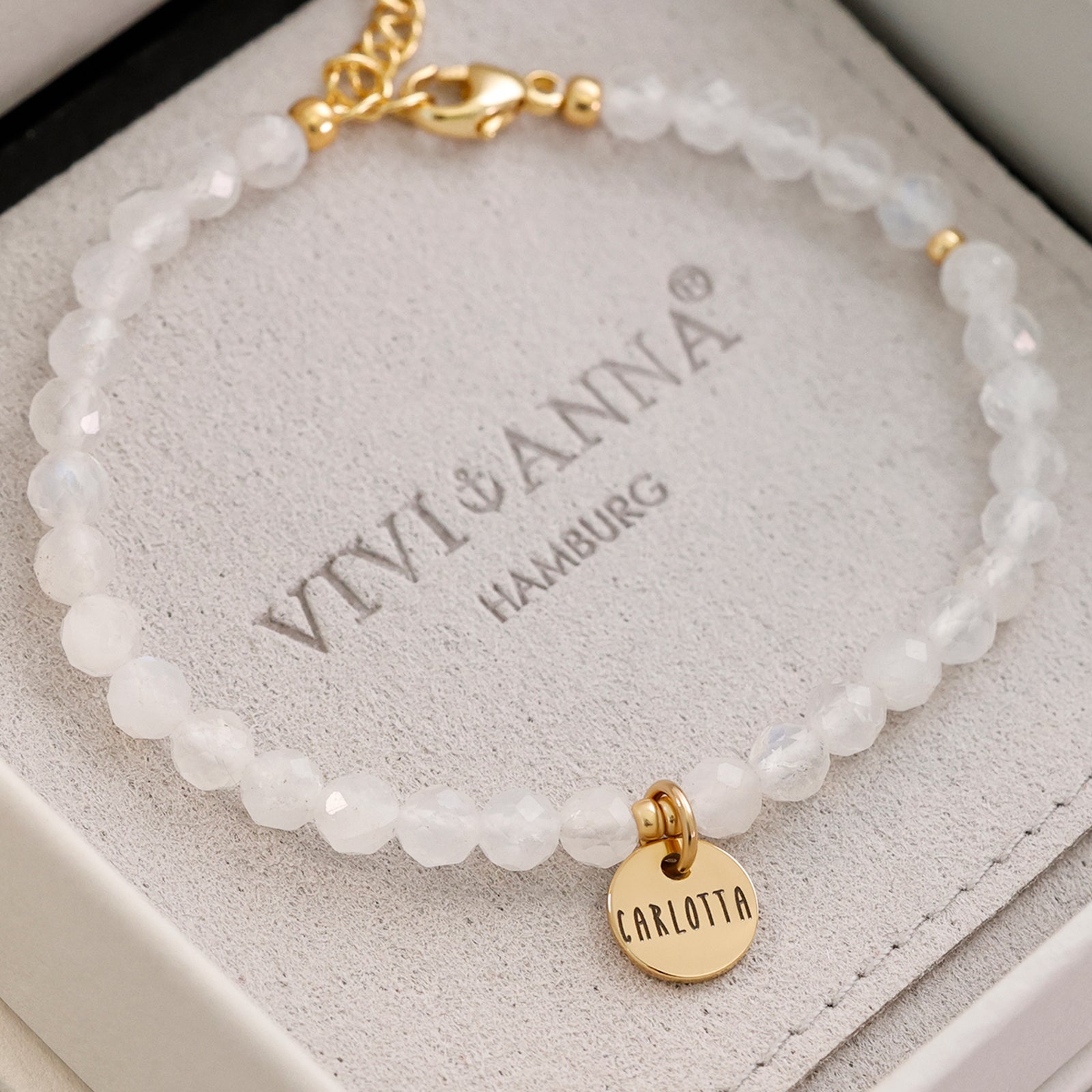 Moonstone bracelet with personalized engraving - 925 Sterling Silver