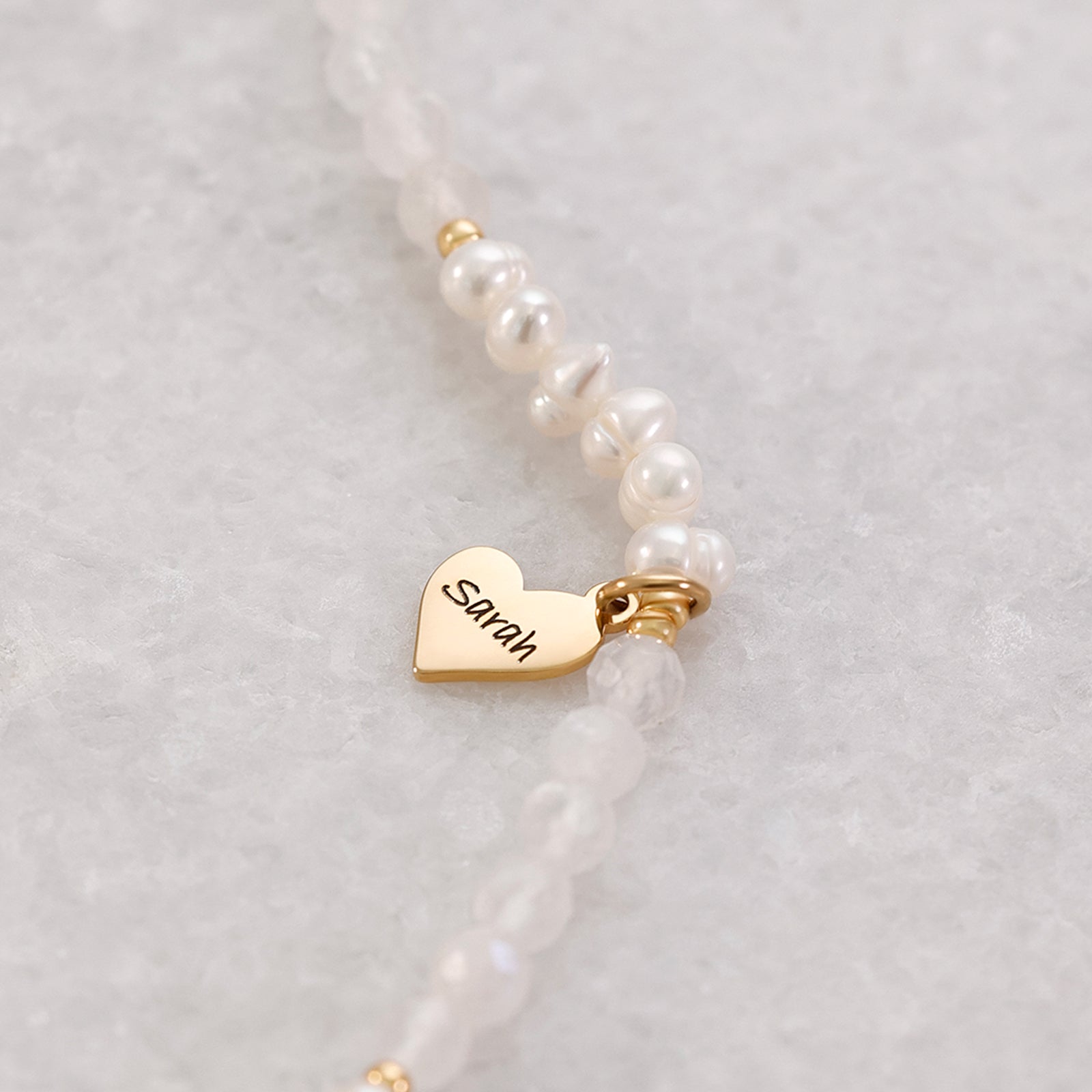 Freshwater pearl & moonstone bracelet with heart pendant