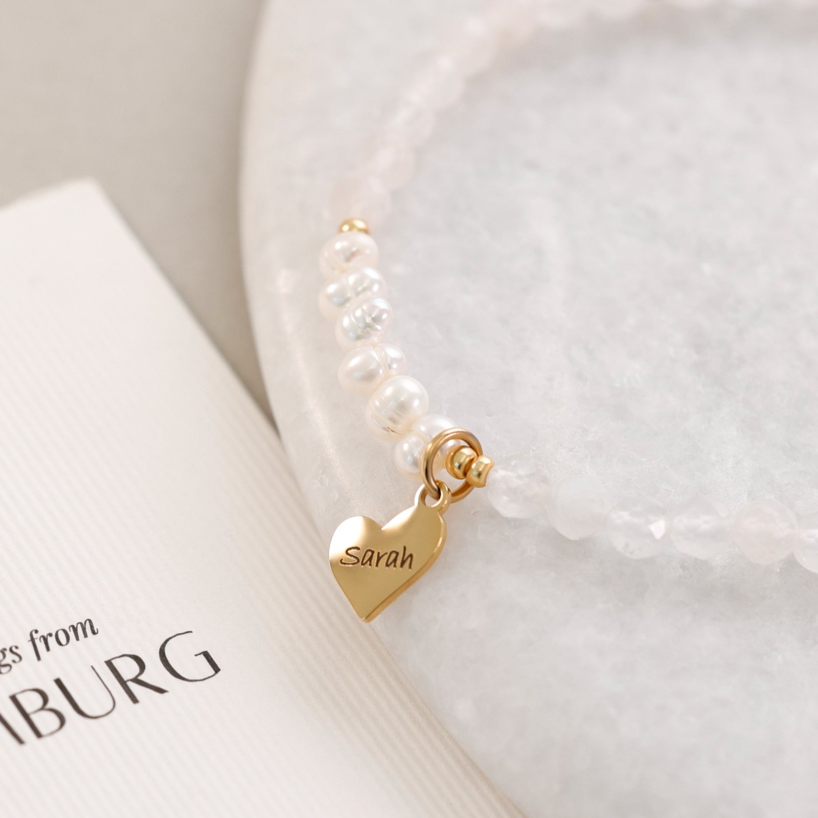 Freshwater pearl & moonstone bracelet with heart pendant