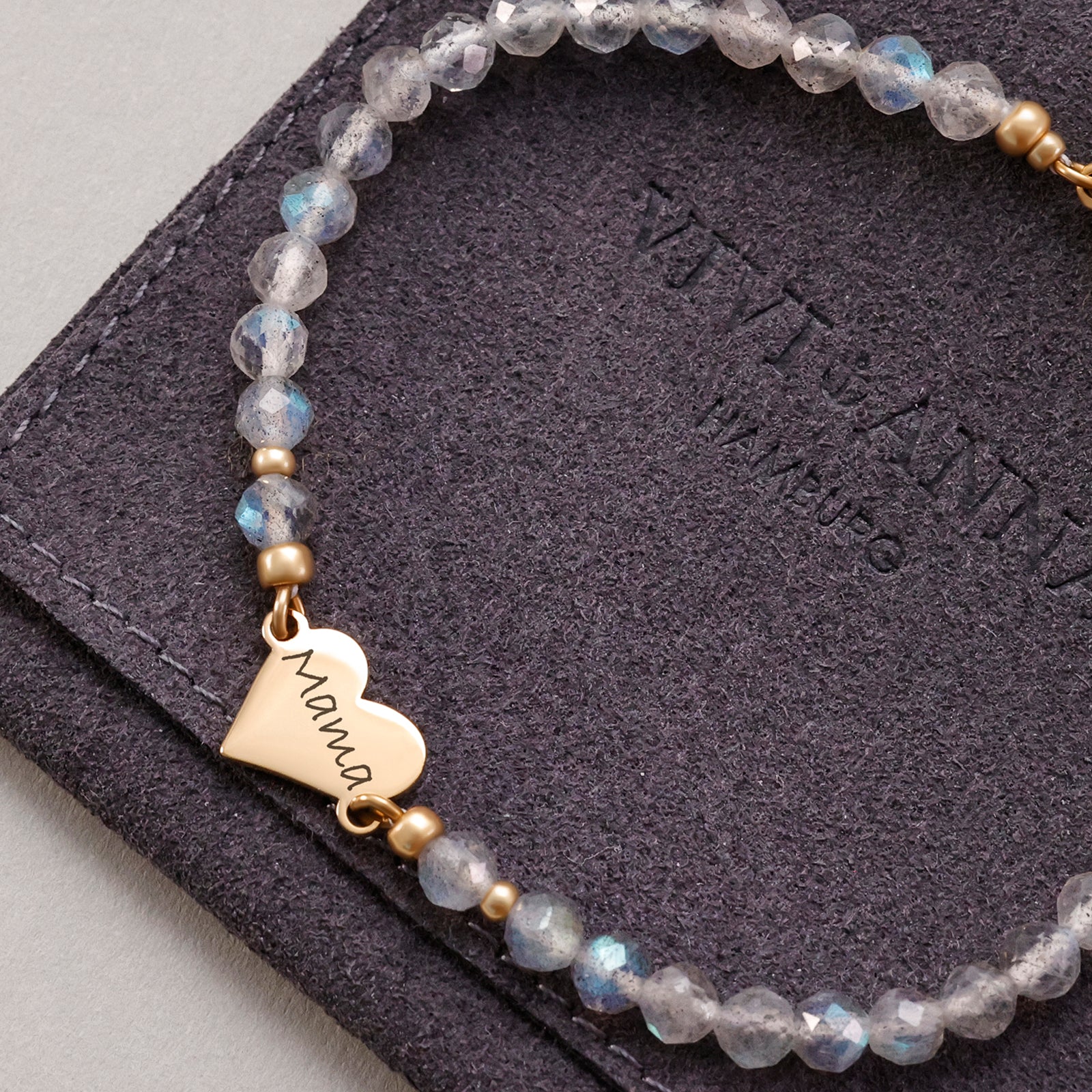 Labradorite bracelet with heart pendant - gift for mom with card