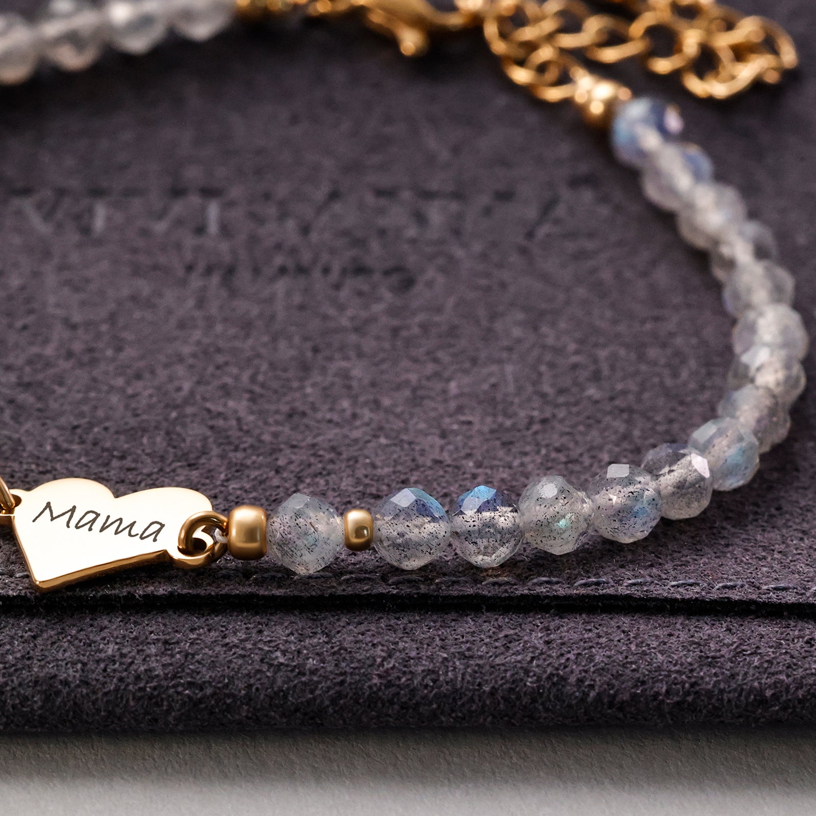 Labradorite bracelet with heart pendant - gift for mom with card