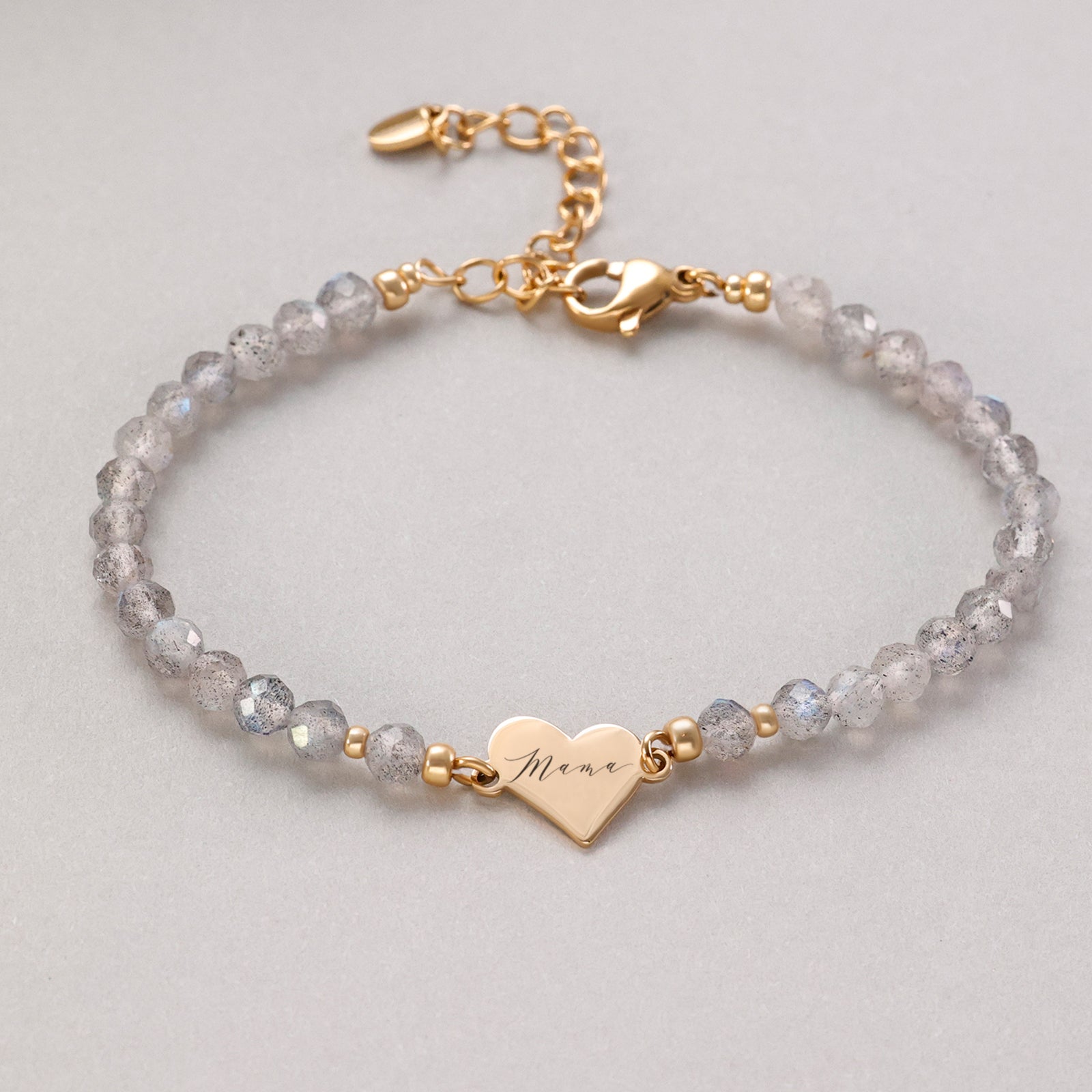 Labradorite bracelet with heart pendant - gift for mom with card