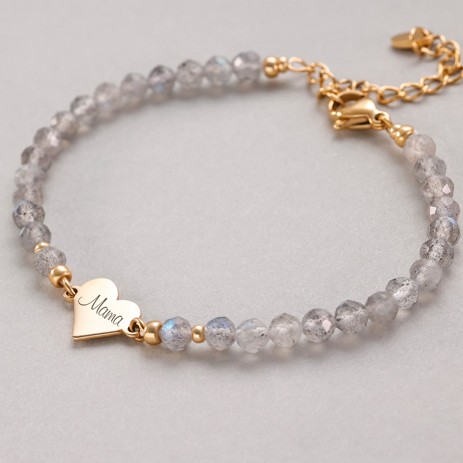 Labradorite bracelet with heart pendant - gift for mom with card