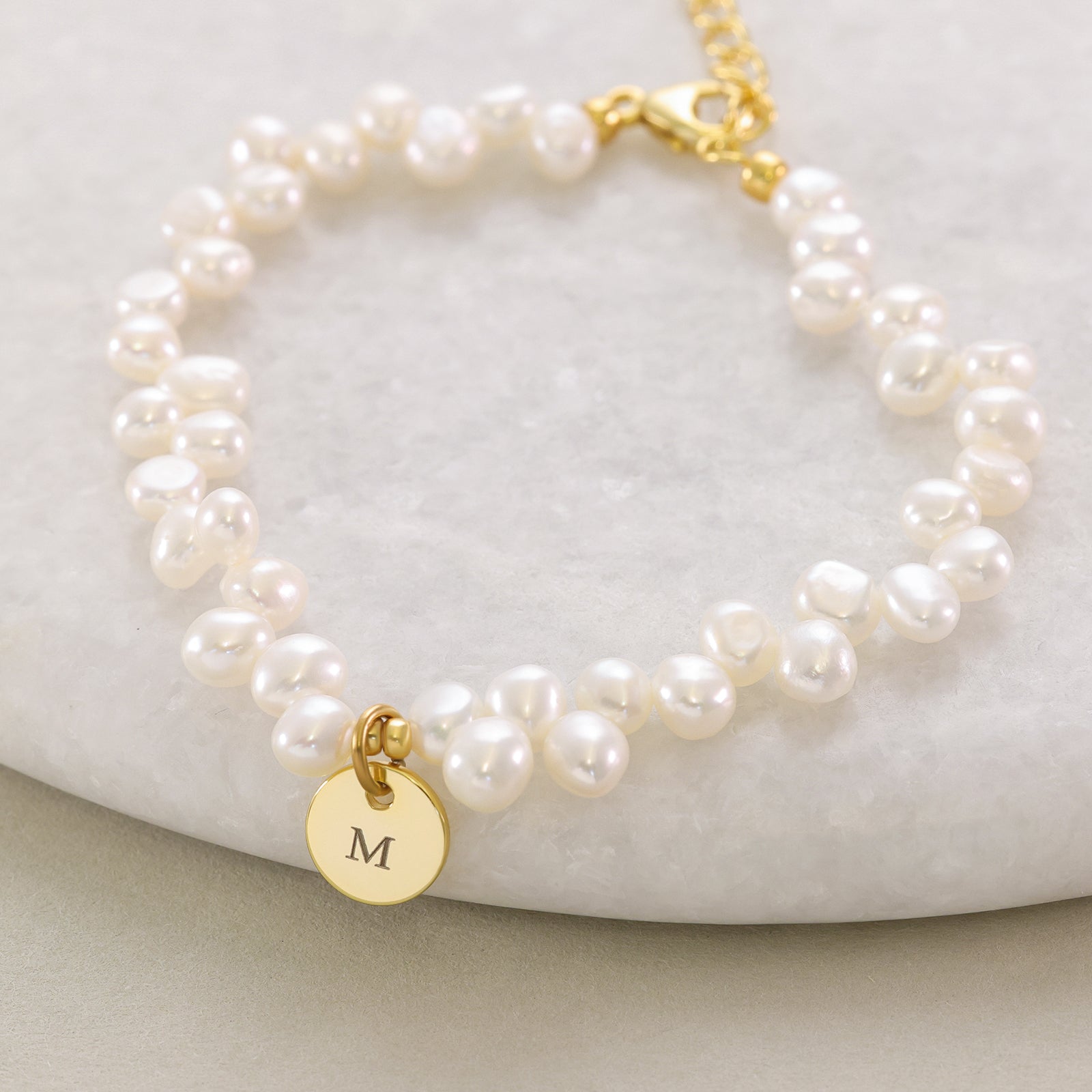 Süßwasserperlen Armband mit Gravur-Plättchen - 925er Sterling Silber