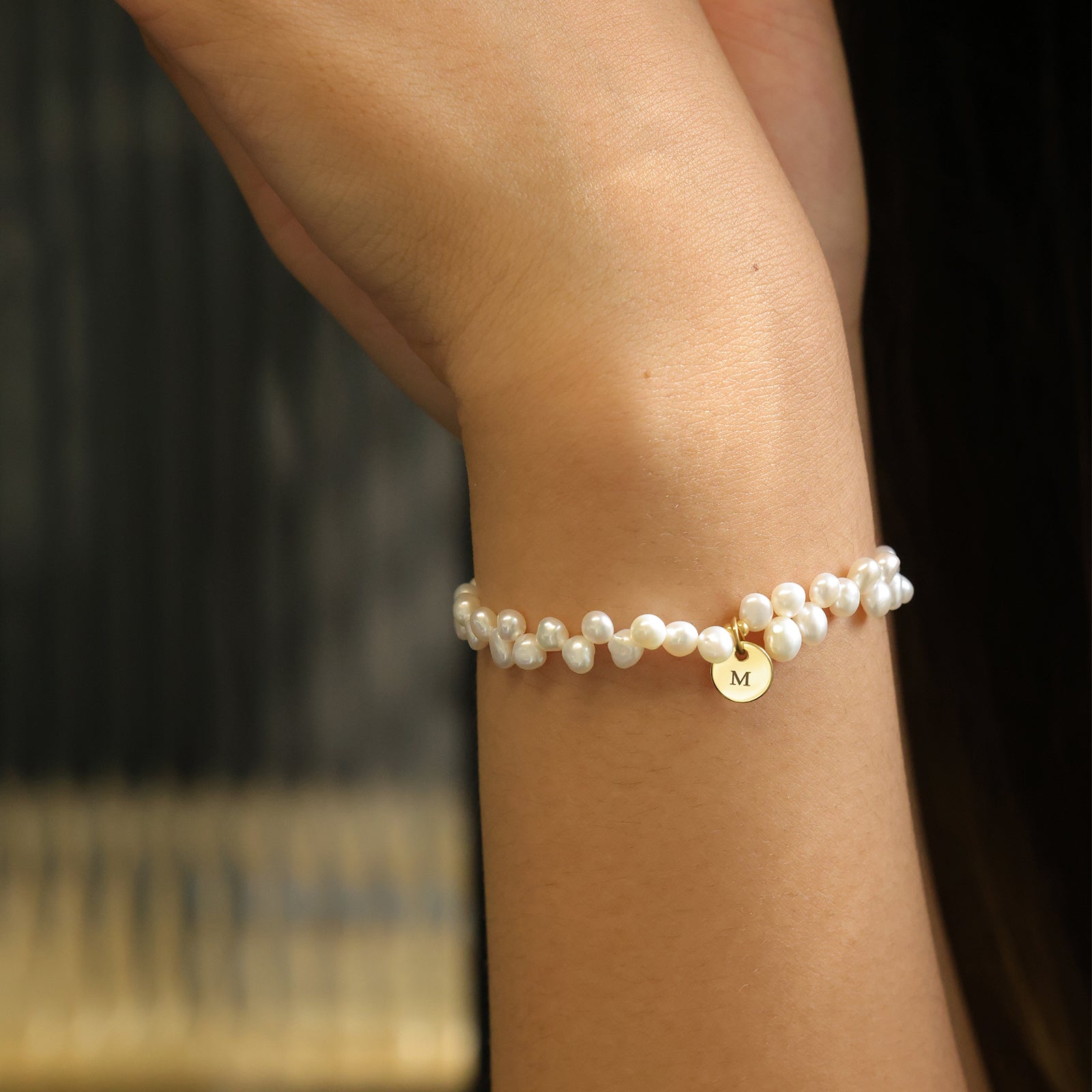 Süßwasserperlen Armband mit Gravur-Plättchen - 925er Sterling Silber Damen Armband VIVIANNASCHMUCK