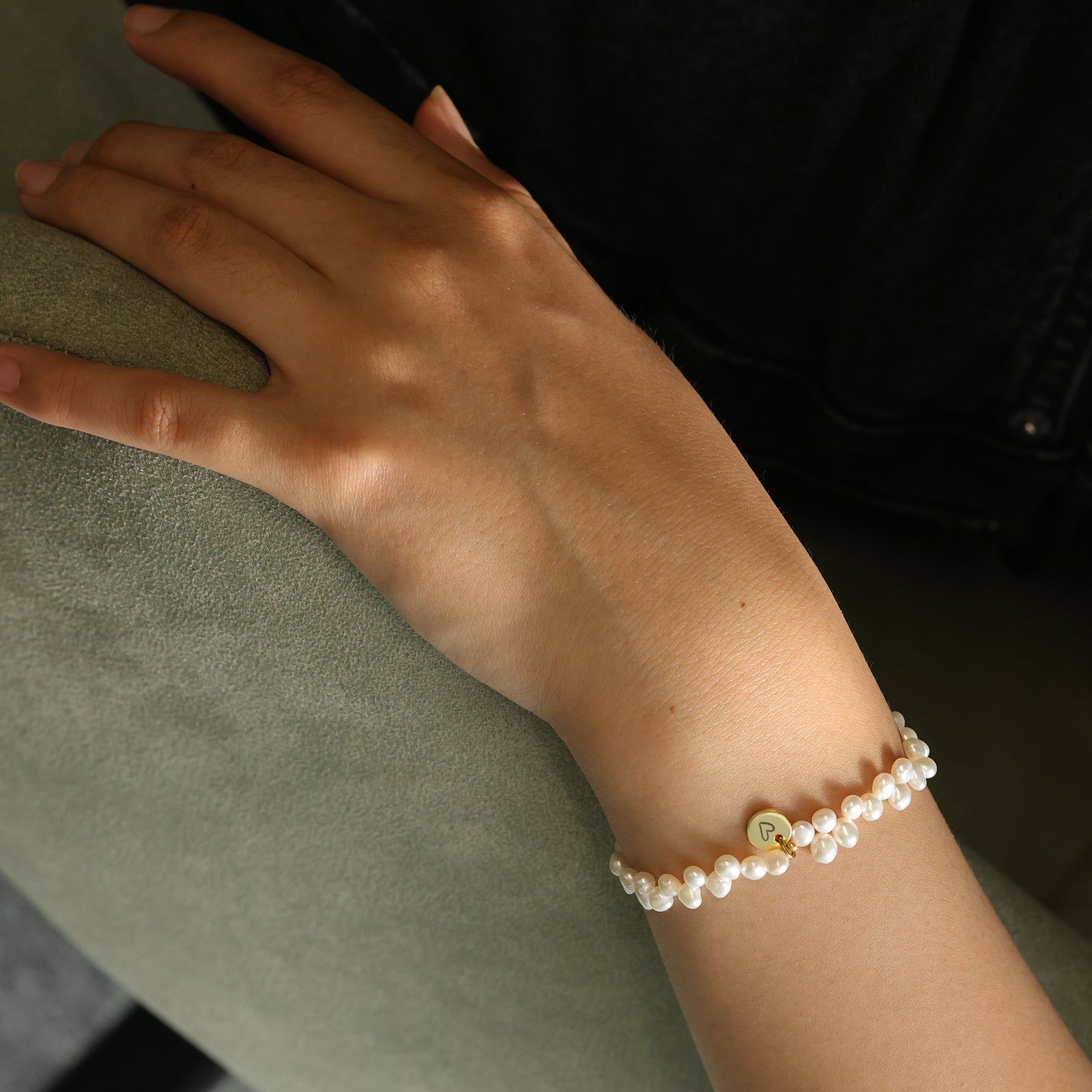 Süßwasserperlen Armband mit Gravur-Plättchen - 925er Sterling Silber