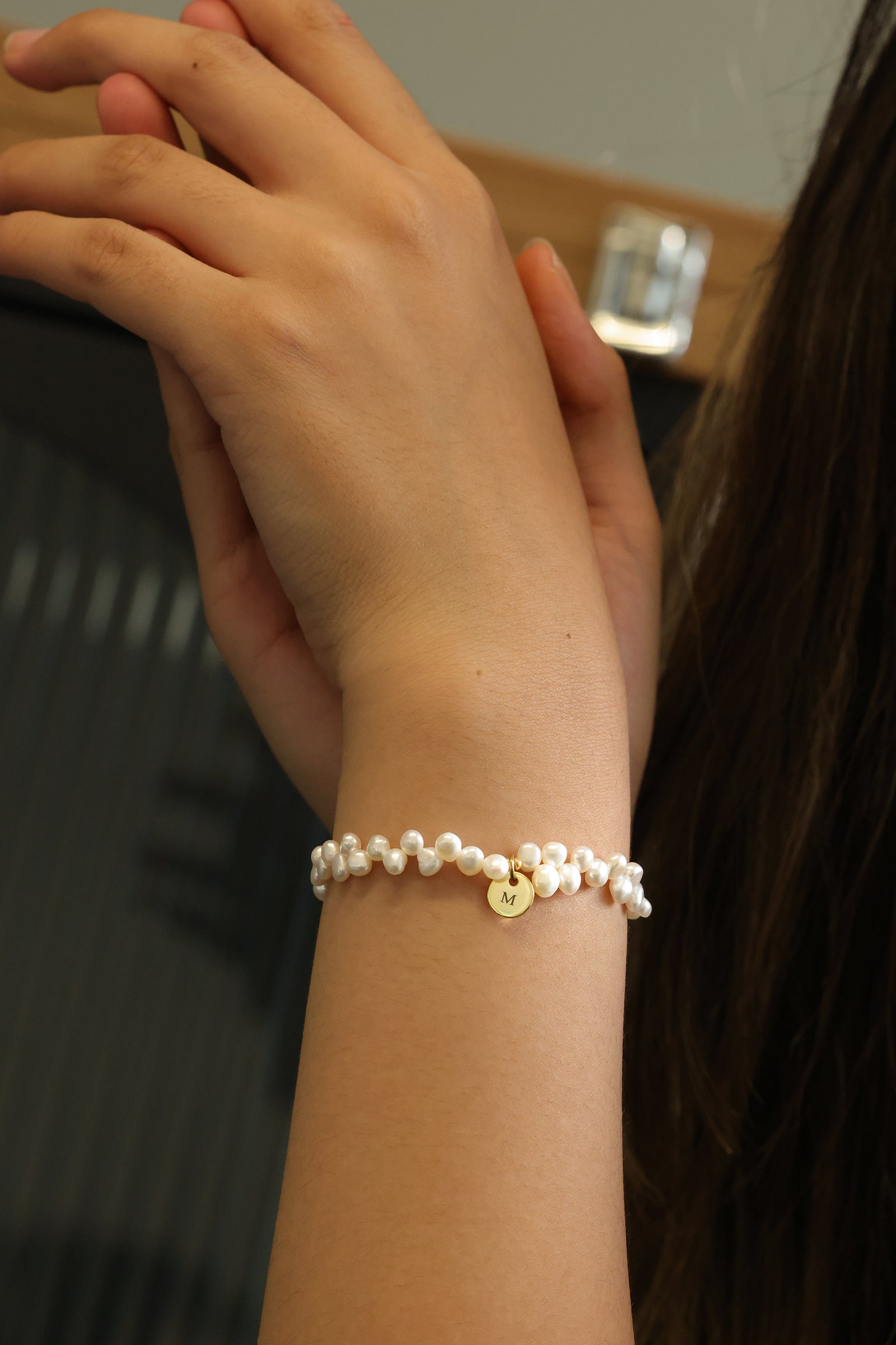 Süßwasserperlen Armband mit Gravur-Plättchen - 925er Sterling Silber