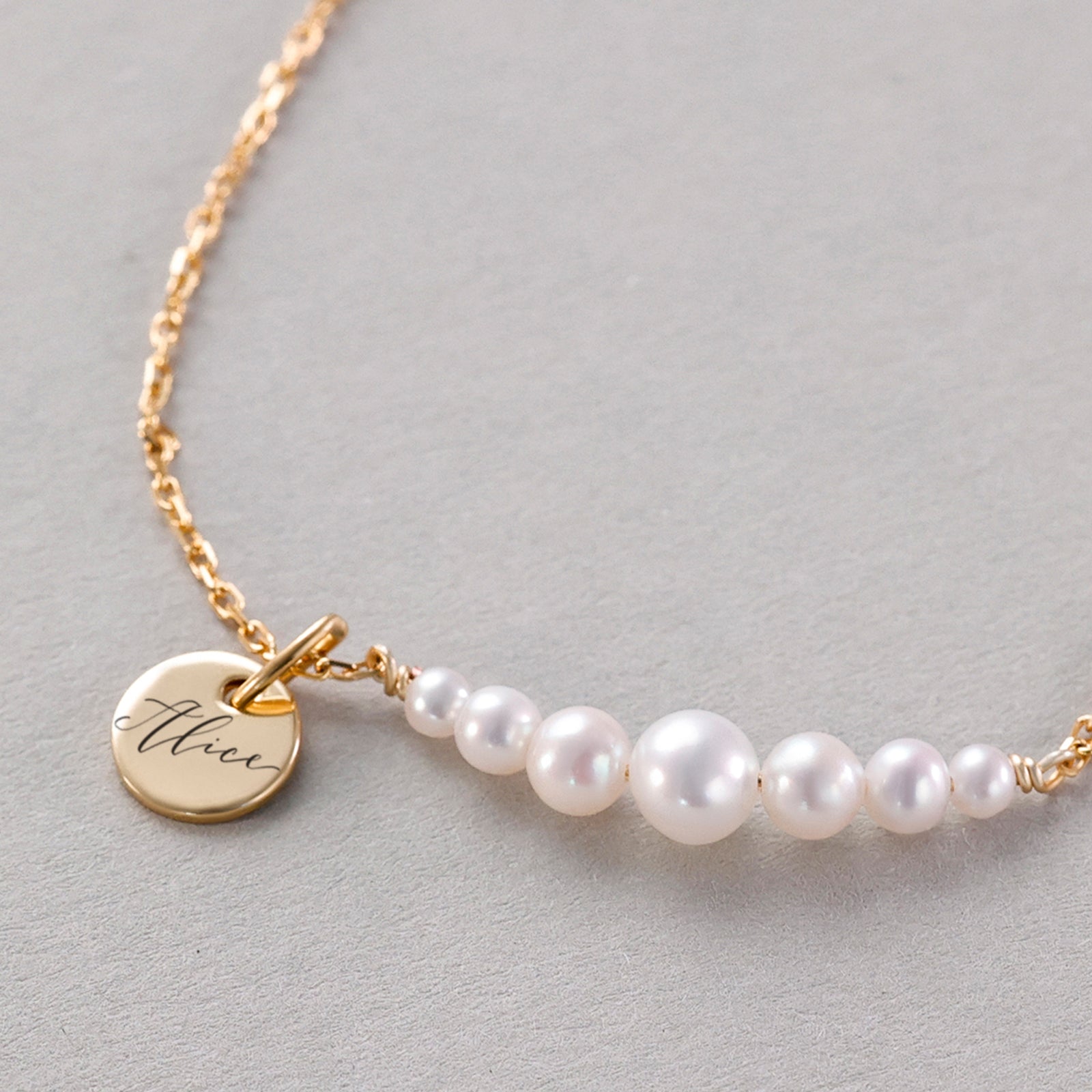 Personalized Hammered Disc with Freshwater Pearl Necklace - 925 Sterling Silver
