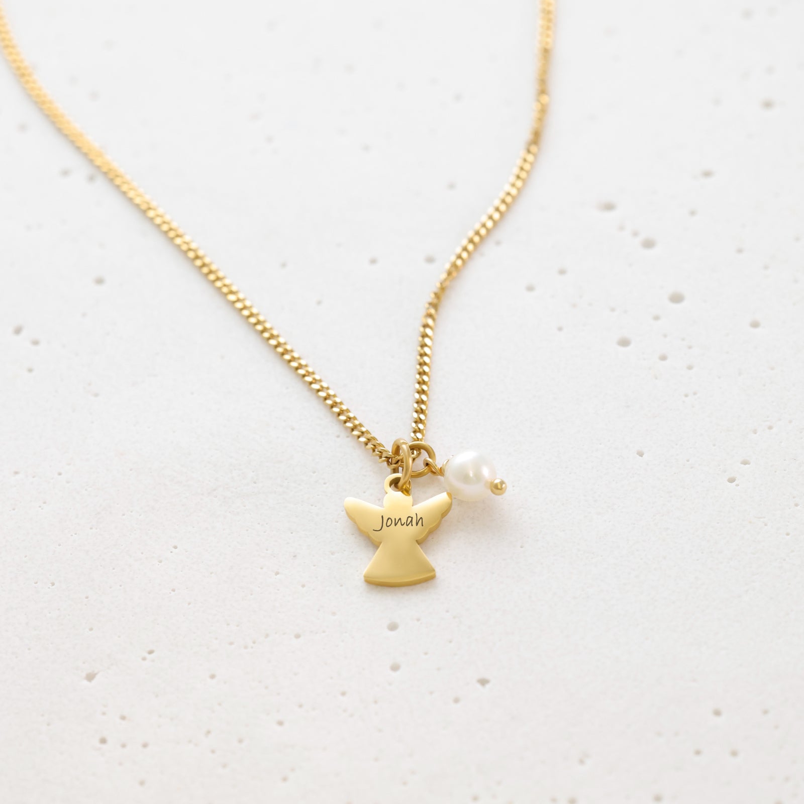 Schutzengel Perlenkette mit Gravur Damen Halskette VIVIANNASCHMUCK