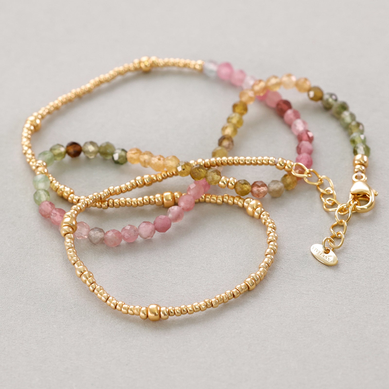 Regenbogen-Turmalin Halskette mit Hammerschlagplättchen - 925er Sterling Silber