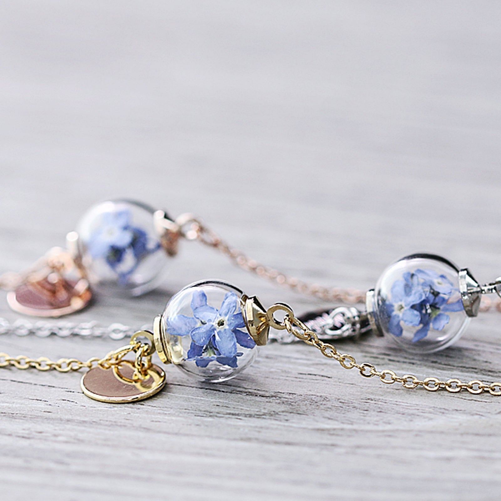 Personalized bracelet with real forget-me-nots - bracelet with desired engraving - wedding bracelet - keepsake gift for girlfriend - A050