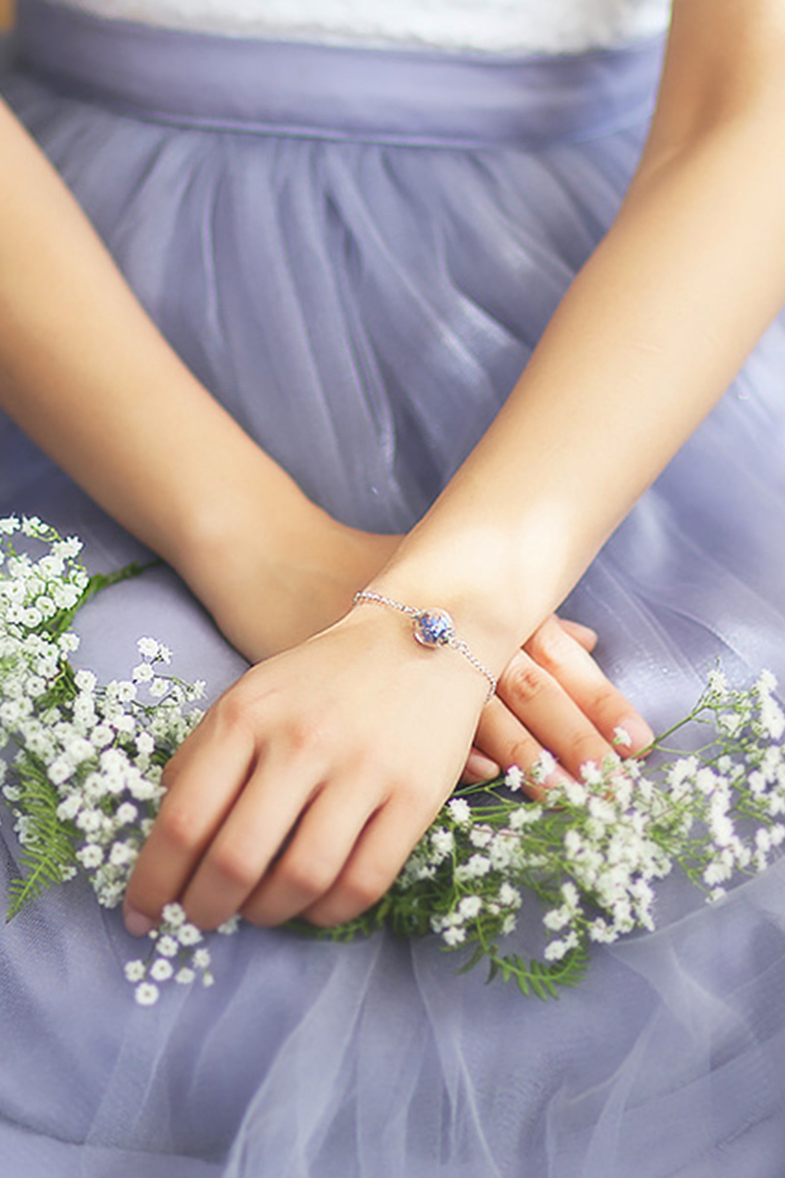 Personalized bracelet with real forget-me-nots - bracelet with desired engraving - wedding bracelet - keepsake gift for girlfriend - A050