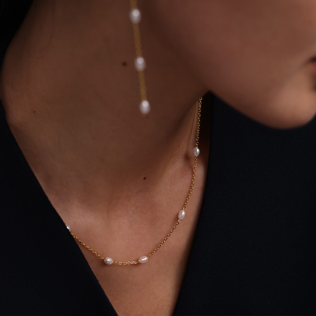 Zarte Kette mit Süßwasserperlen - 925 Sterling Silber Damen Halskette VIVIANNASCHMUCK