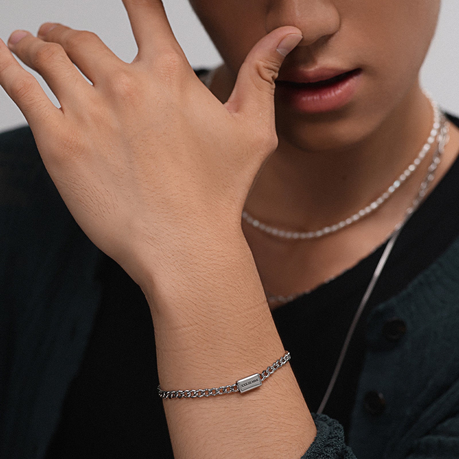 Herren Cuban Armband mit gravierbarer Perle – Edelstahl Herren Armband VIVIANNASCHMUCK