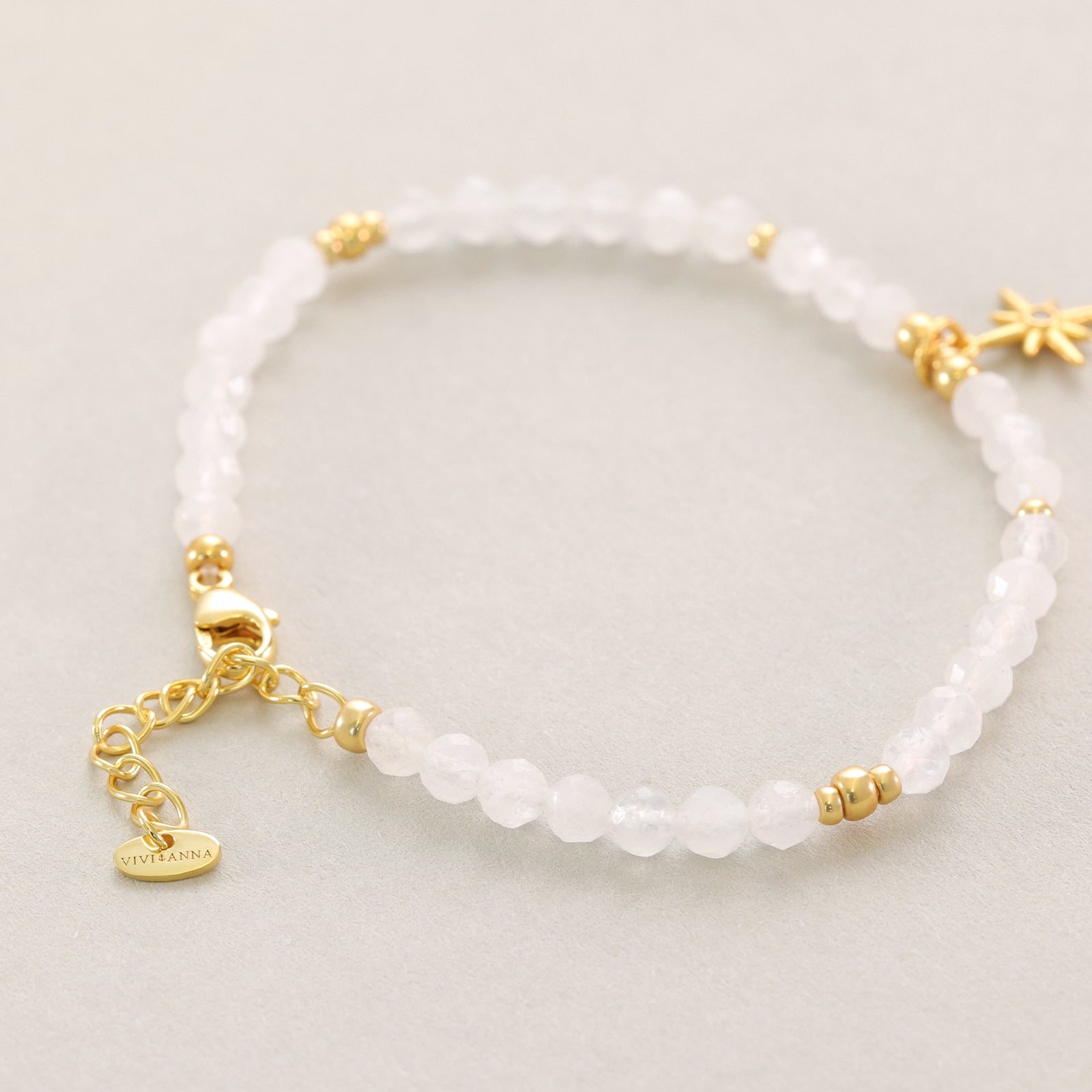 Mondstein Armband mit Nordstern Anhänger - 925er Sterling Silber Damen Armband VIVIANNASCHMUCK