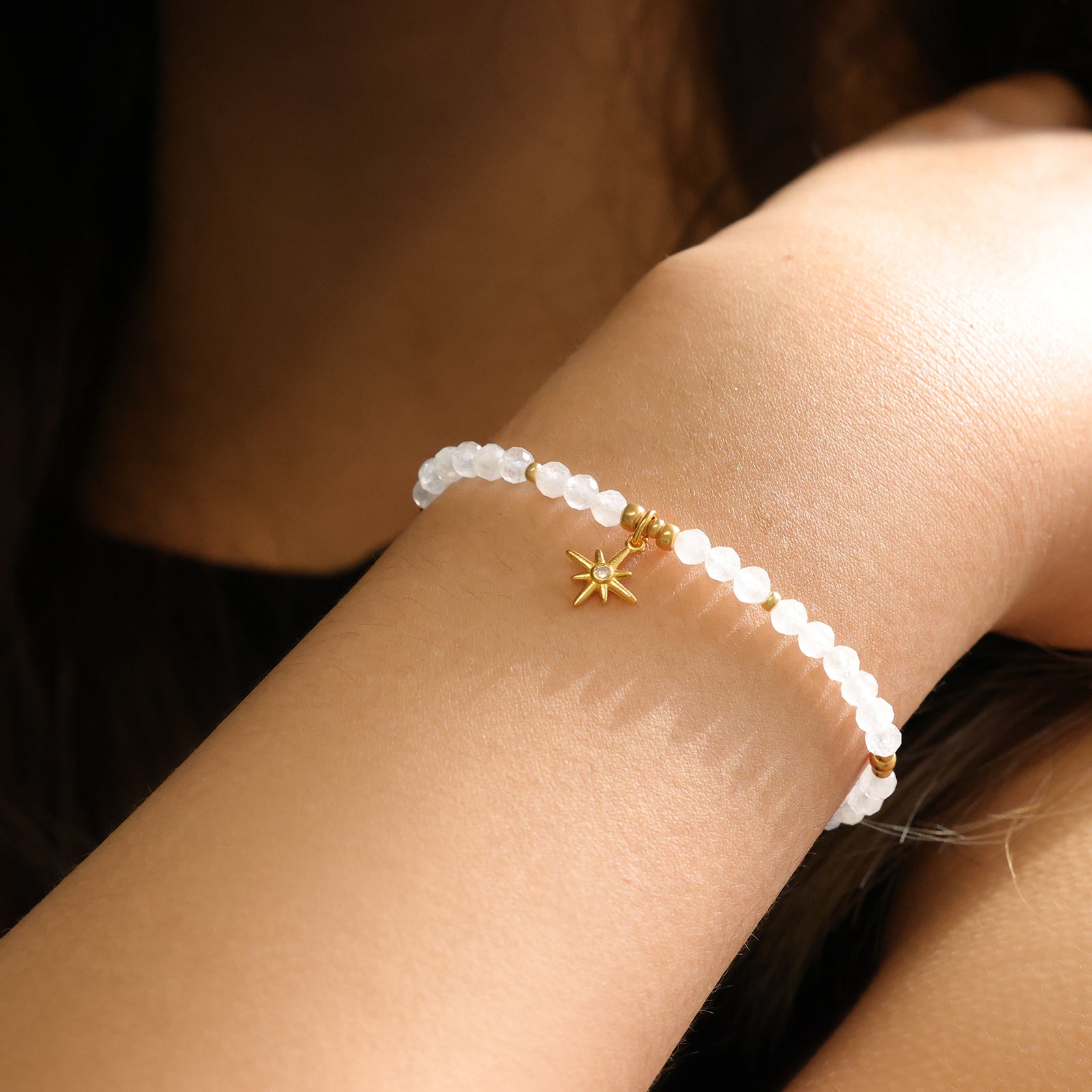 Mondstein Armband mit Nordstern Anhänger - 925er Sterling Silber