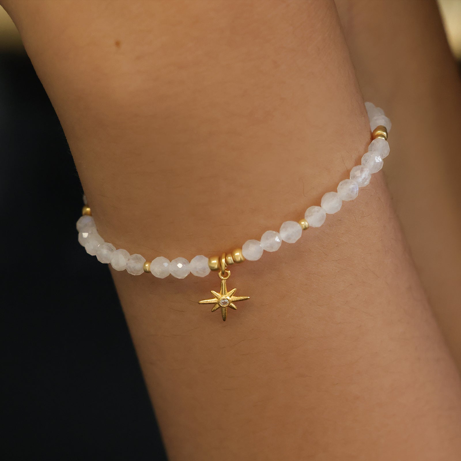 Mondstein Armband mit Nordstern Anhänger - 925er Sterling Silber