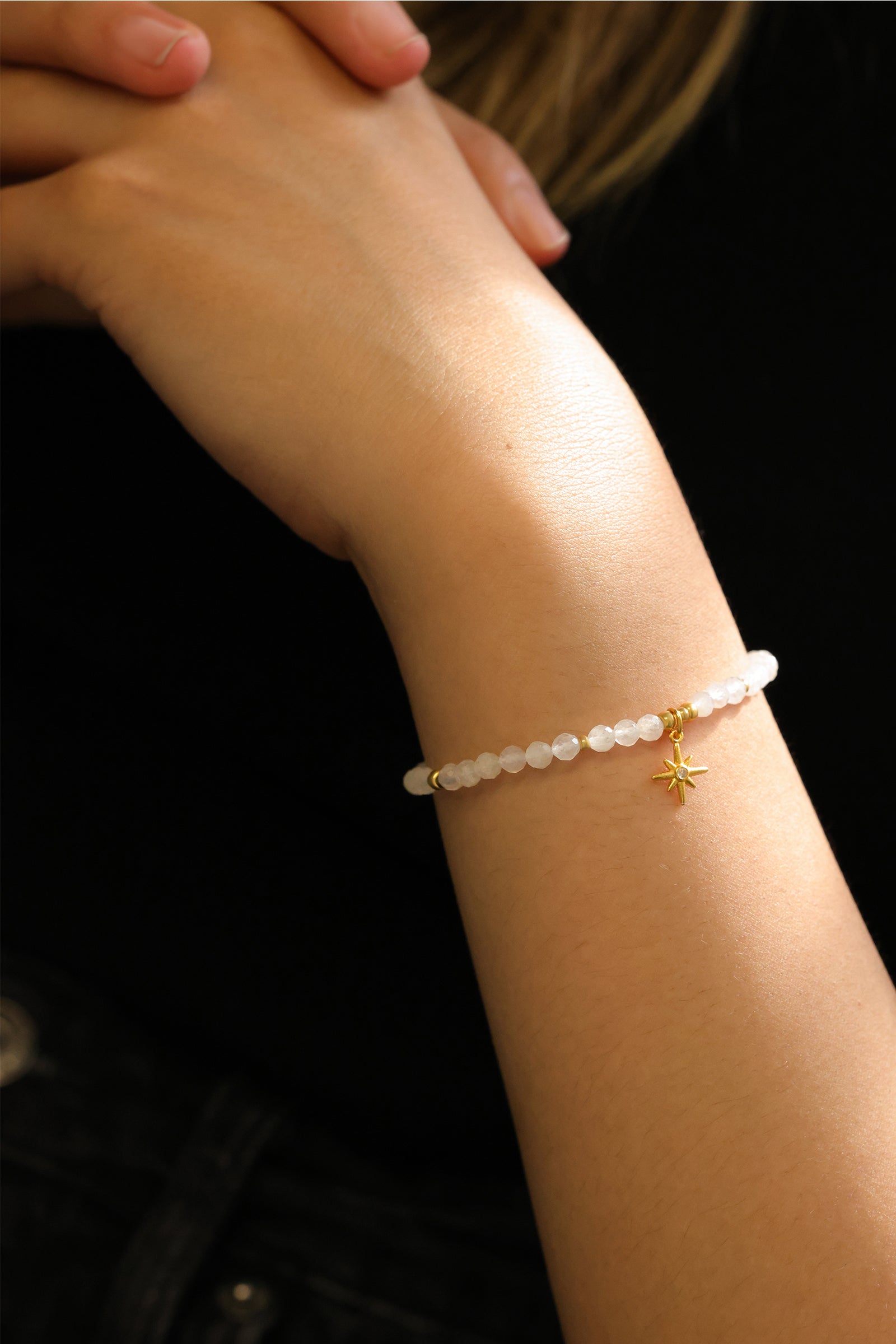 Mondstein Armband mit Nordstern Anhänger - 925er Sterling Silber